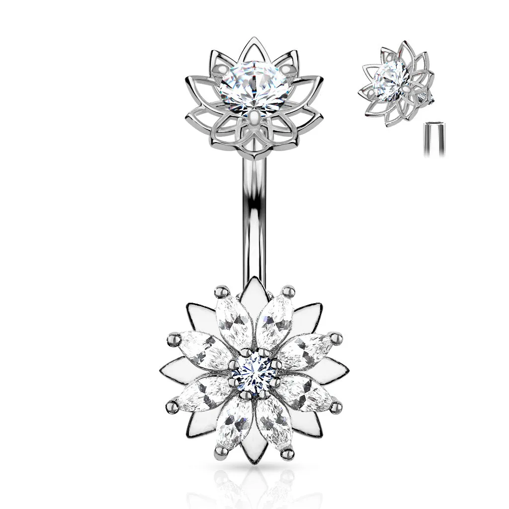 Belly Ring - Flower Marquise Cubic Zirconia