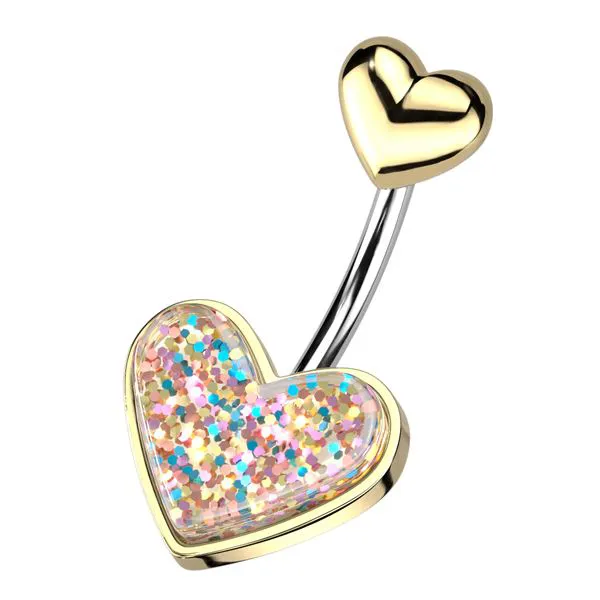 Belly Ring - Glitter Heart - Gold