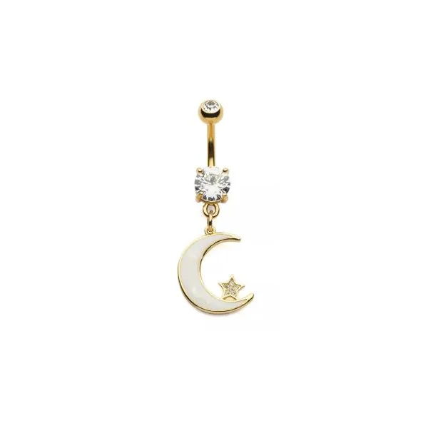 Belly Ring - Gold Moon Dangle