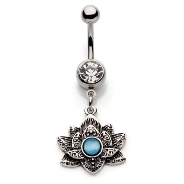 Belly Ring - Lotus Blue Cat Eye