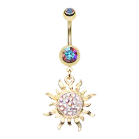 Belly Ring - Sun Gold Aurora borealis gem