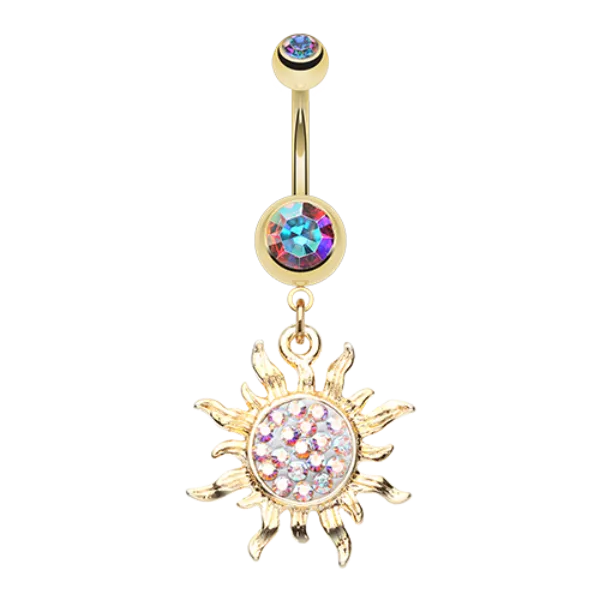 Belly Ring - Sun Gold Aurora borealis gem