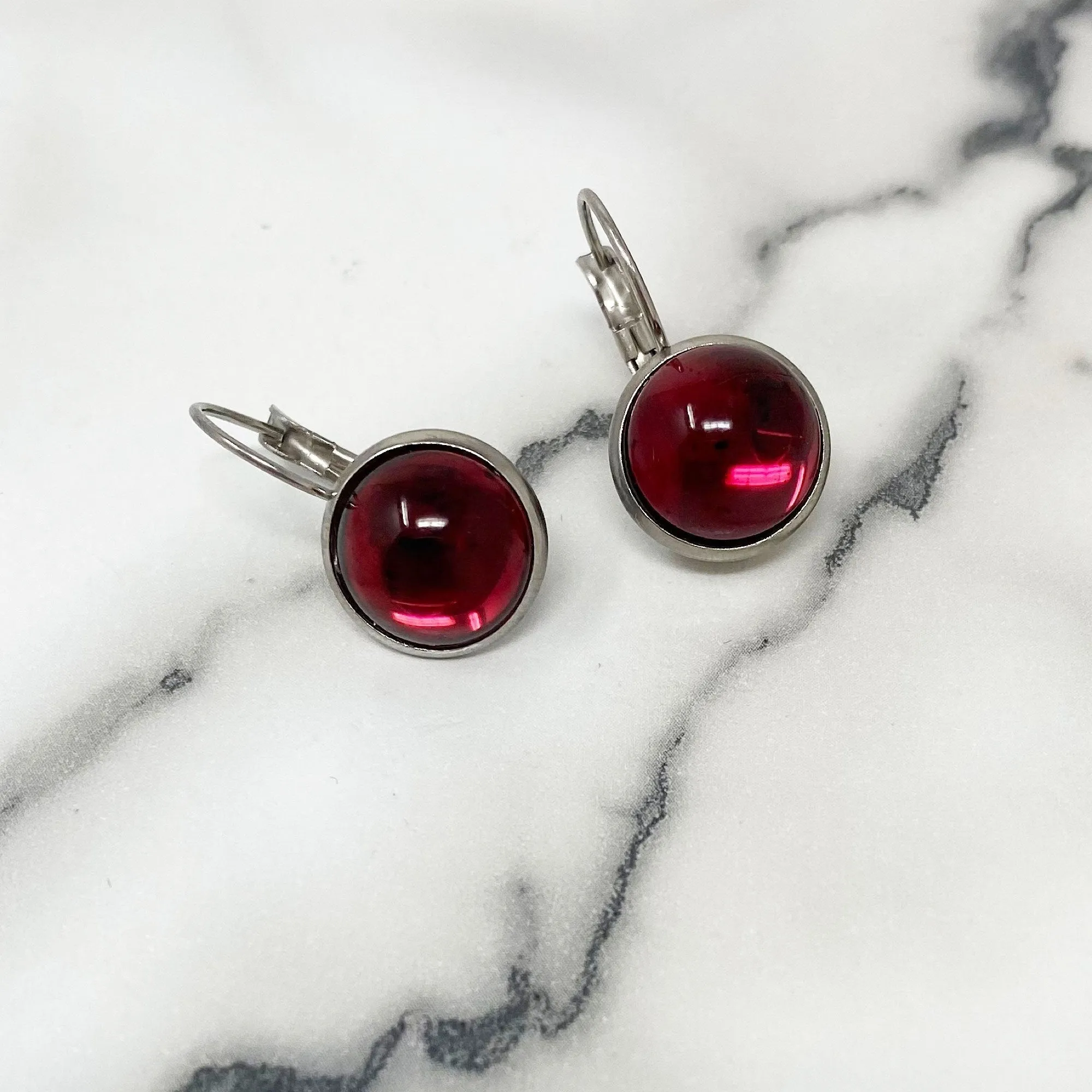 BENTON silver and ruby red drop earrings