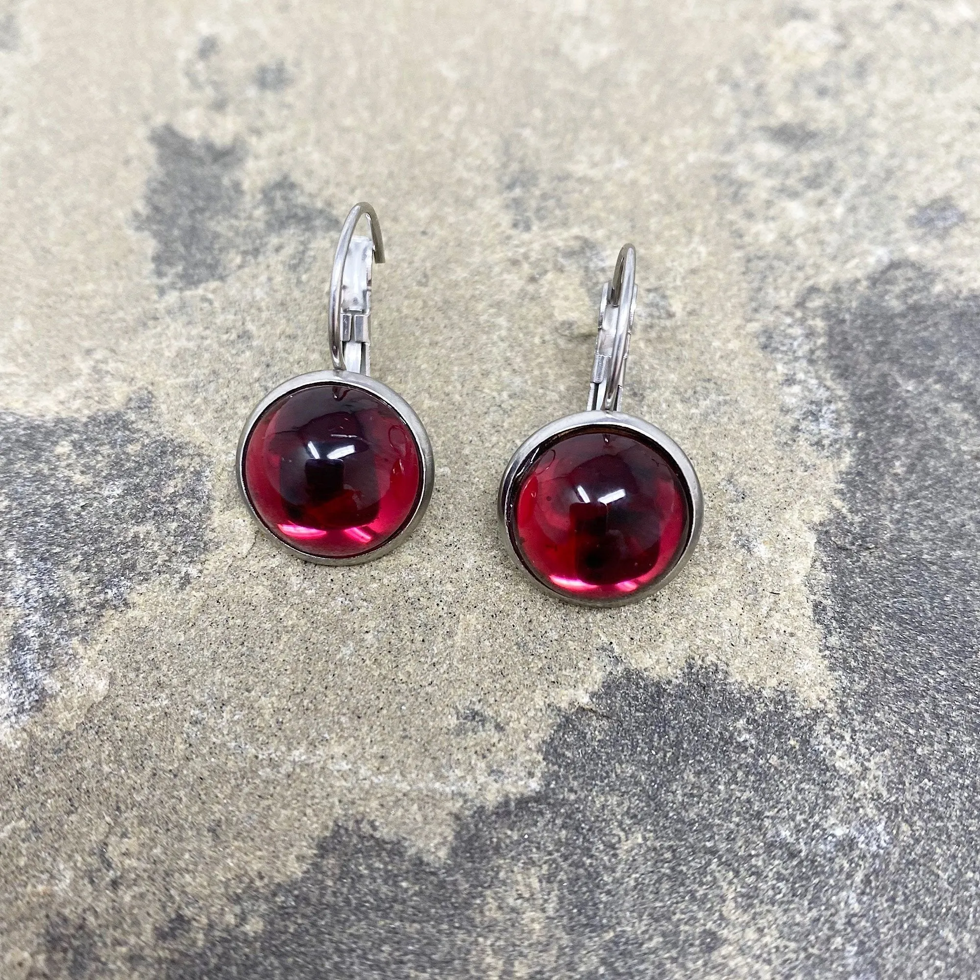 BENTON silver and ruby red drop earrings