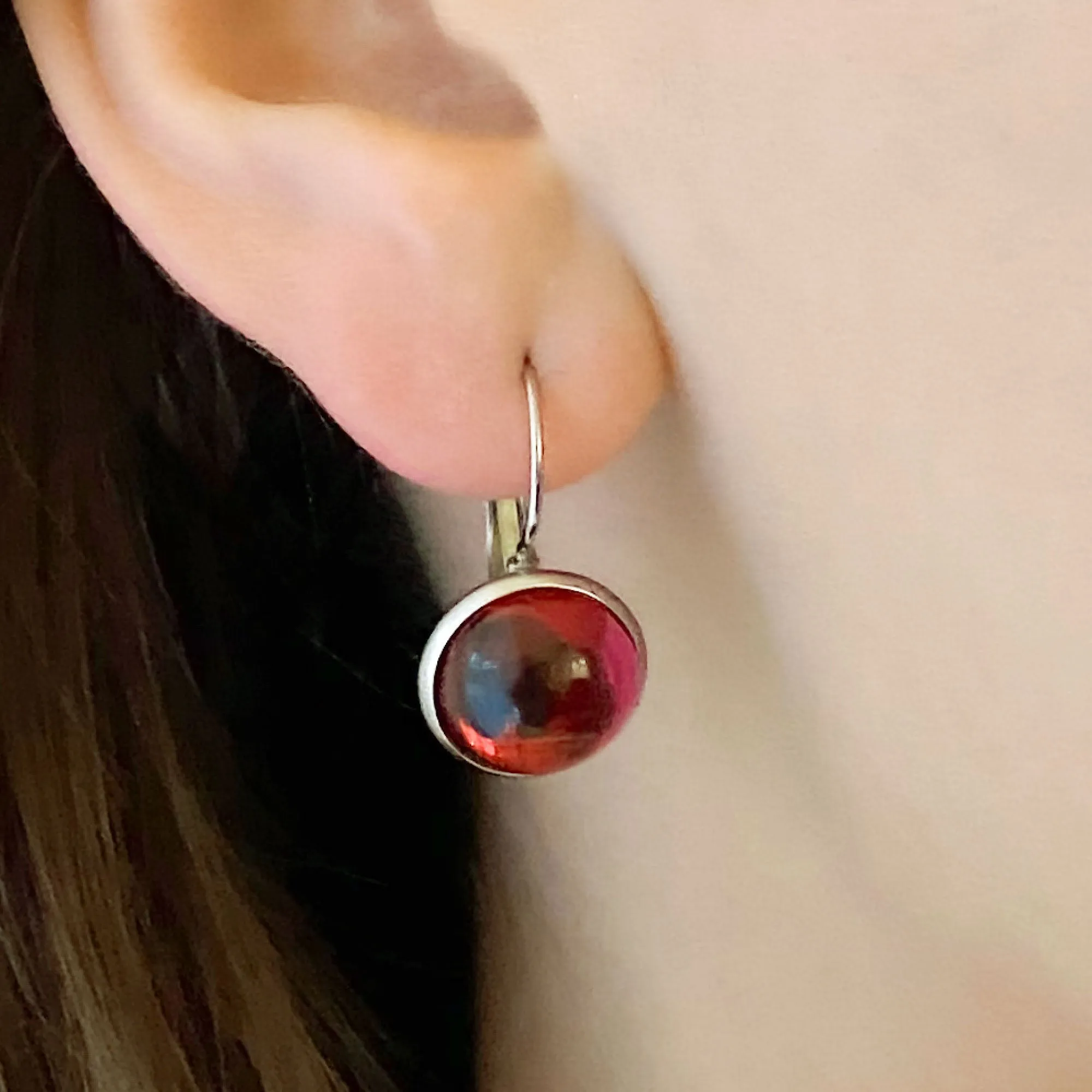 BENTON silver and ruby red drop earrings