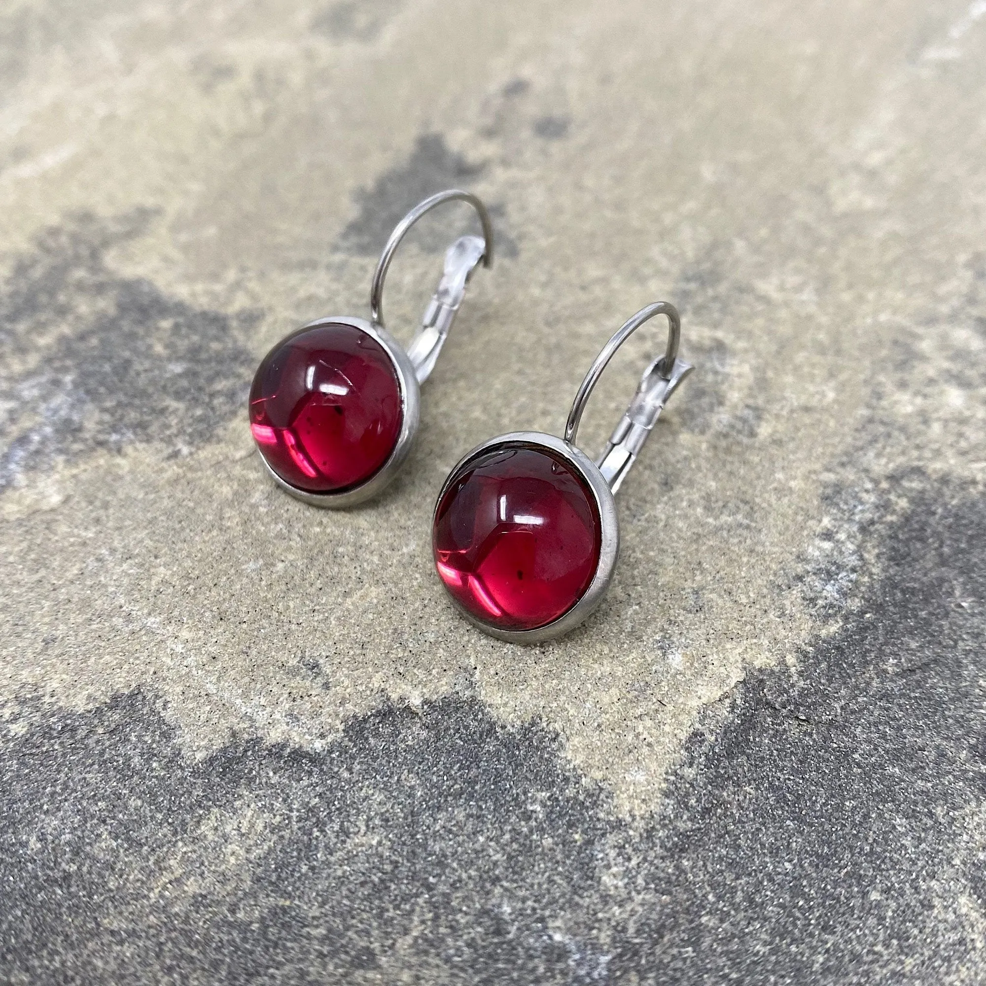 BENTON silver and ruby red drop earrings