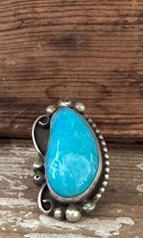 BIG BLUE Vintage AG Turquoise & Sterling Silver Ring  Size 5 1/4