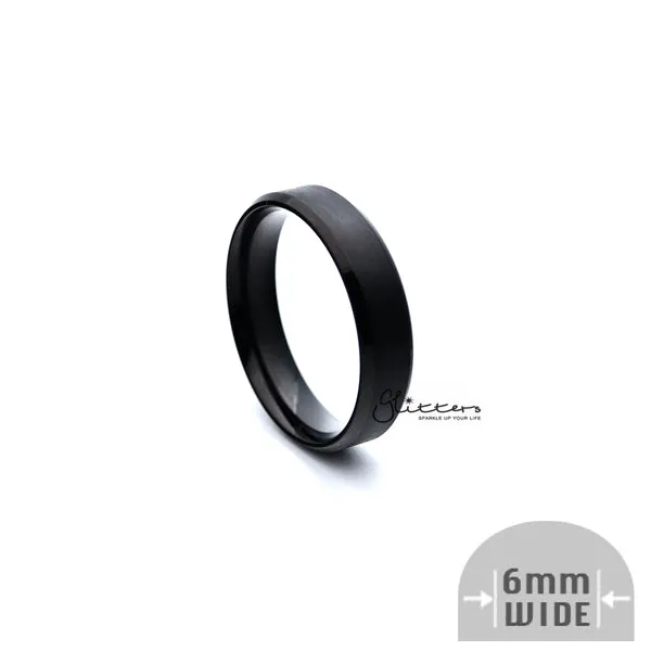 Black Titanium Ion-Plated Stainless Steel 6mm Wide Beveled Edge Band Rings