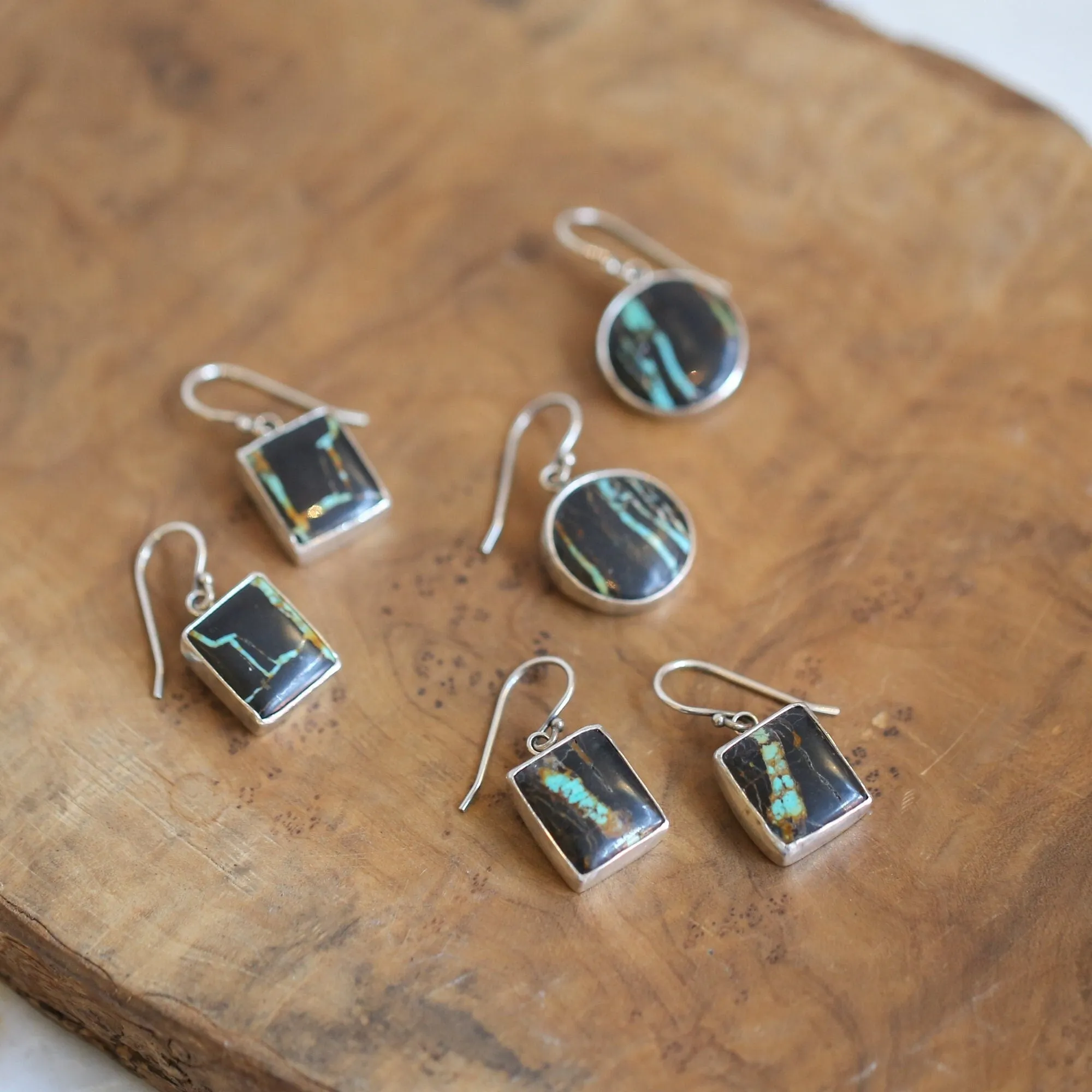 BlackJack Turquoise Drop Earrings -  Choose Your Pair - Black Jack - Sterling Silver