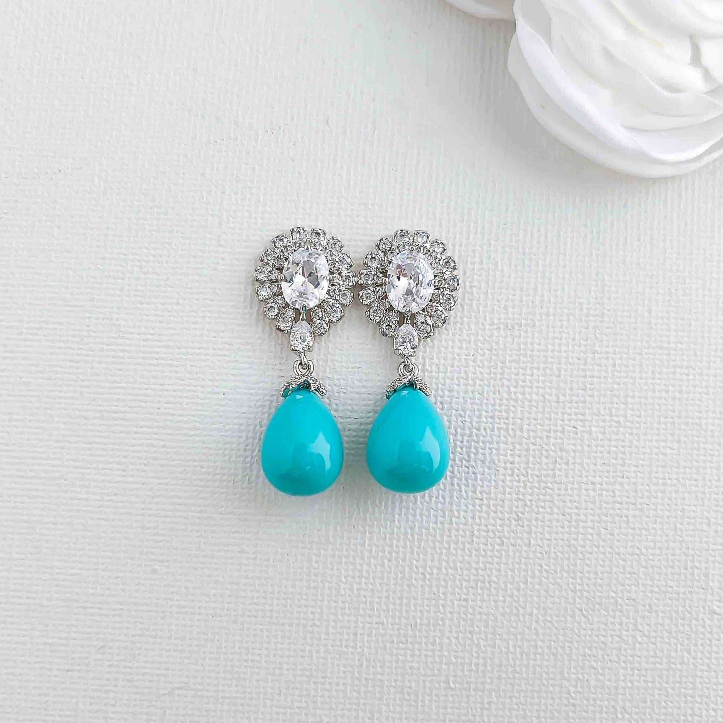 Blue Pearl Drop Earrings-Sophie