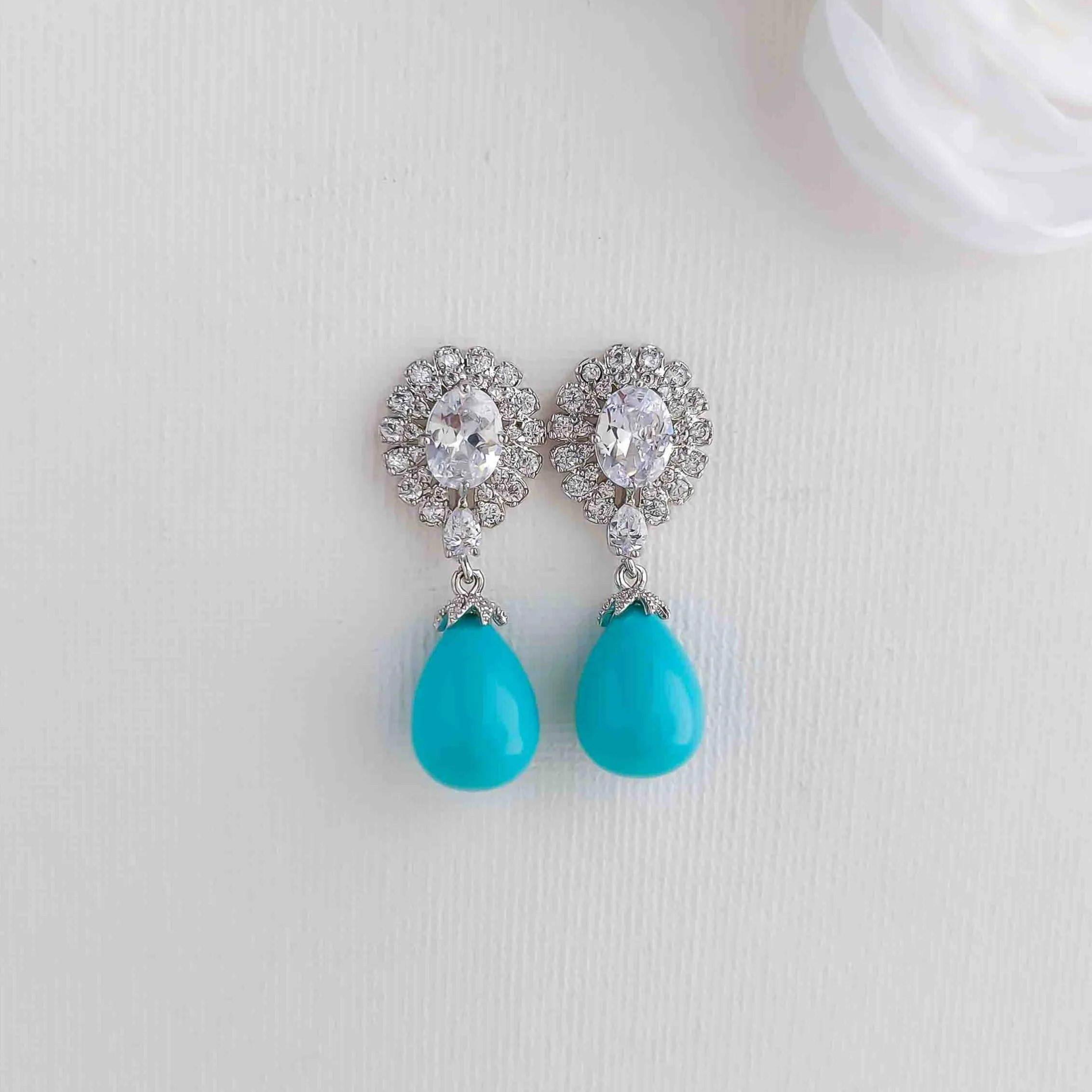 Blue Pearl Drop Earrings-Sophie