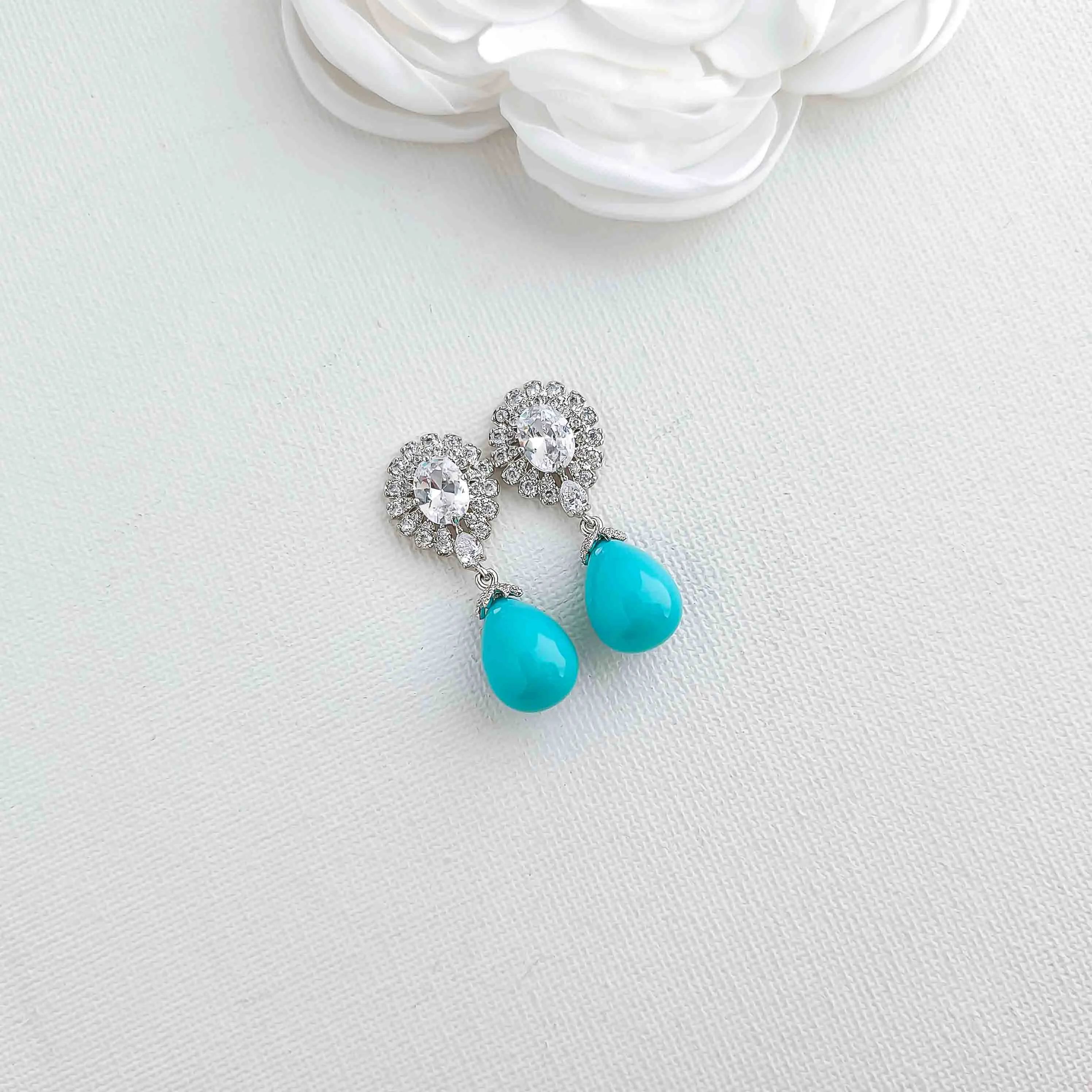 Blue Pearl Drop Earrings-Sophie