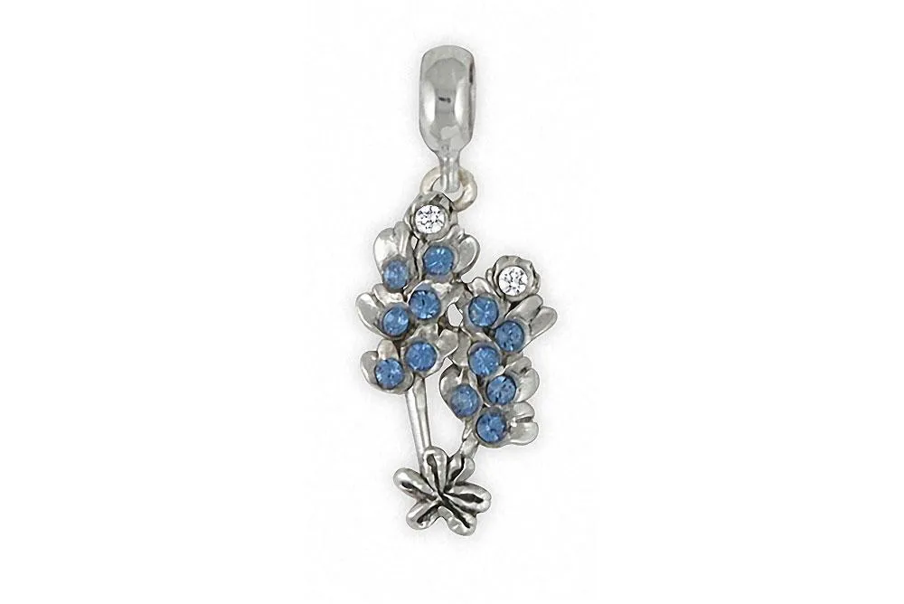 Bluebonnet Charm Slide Jewelry Sterling Silver Handmade Texas Wildflower Charm Slide BBD-PNS