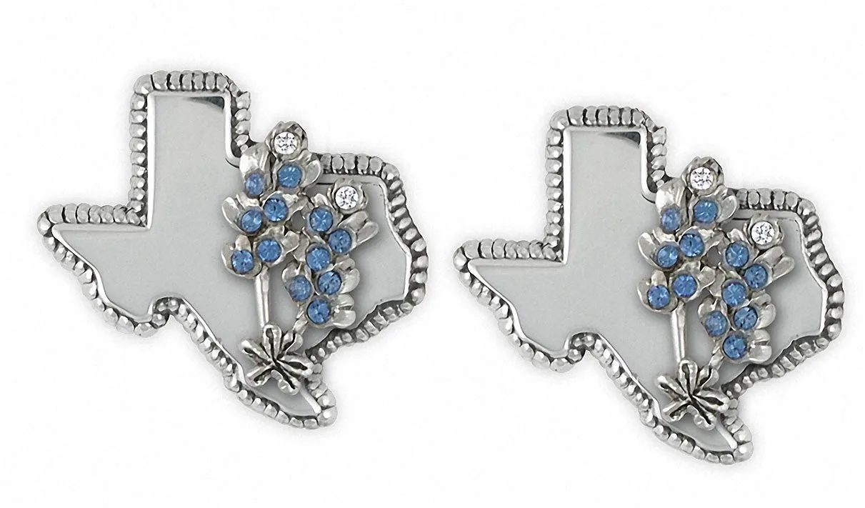 Bluebonnet Cufflinks Jewelry Sterling Silver Handmade Texas Wildflower Cufflinks BBD-TXCL