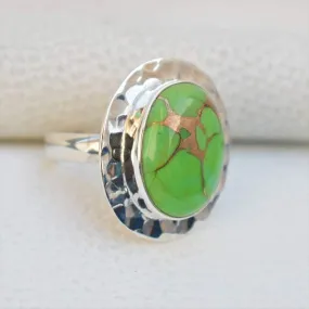 Boho Green Copper Turquoise 925 Sterling Silver Ring, Handcrafted Jewelry, Women's Gift