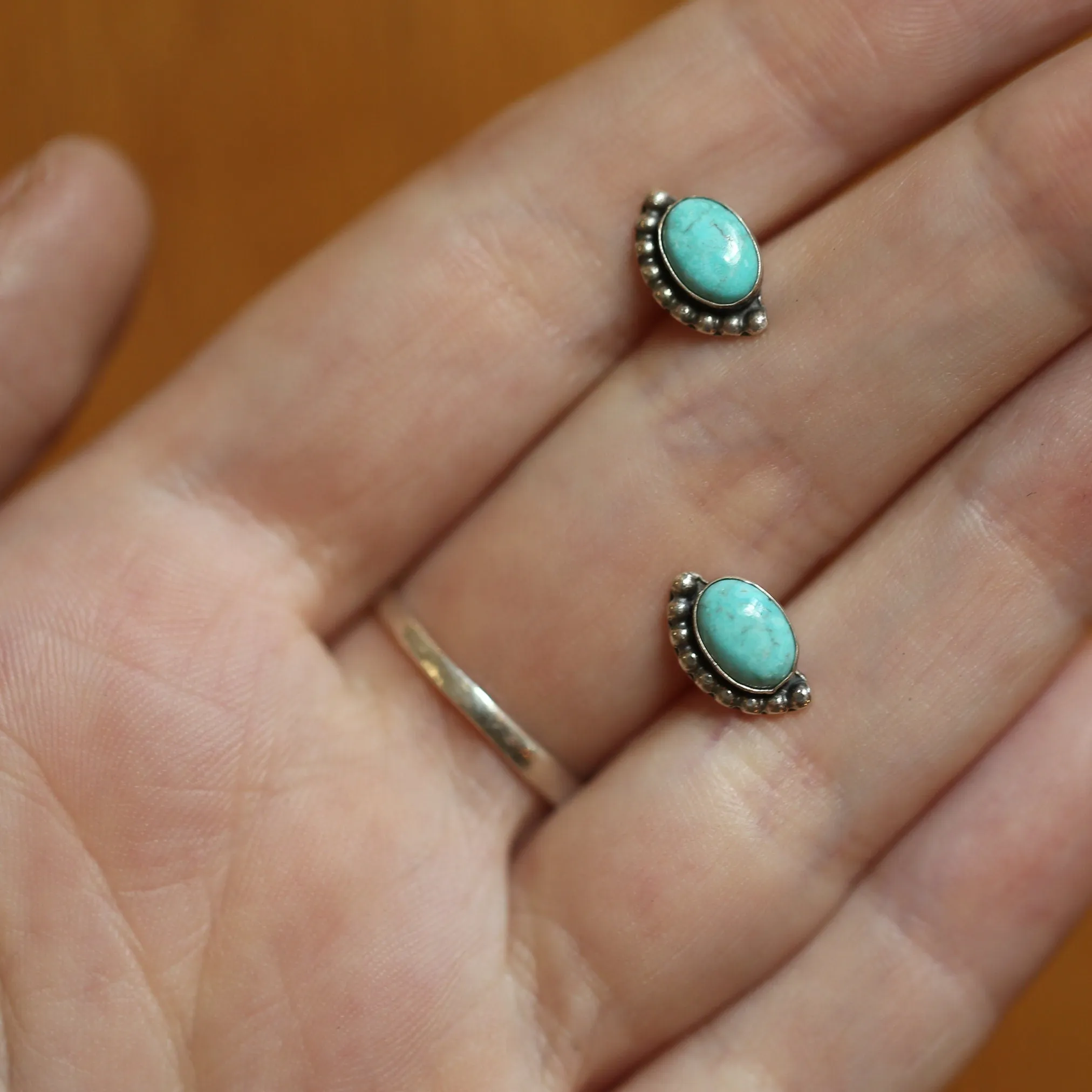 Bright Eyes Turquoise Posts - Boho Turquoise Earrings - Turquoise Studs - Silversmith