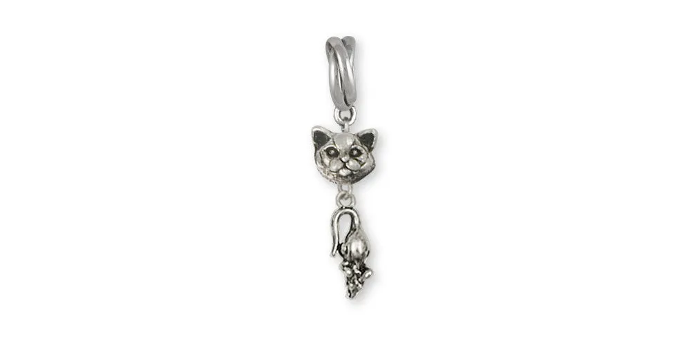 British Shorthair Charm Slide Jewelry Sterling Silver Handmade Cat Charm Slide BRS6-2PNS