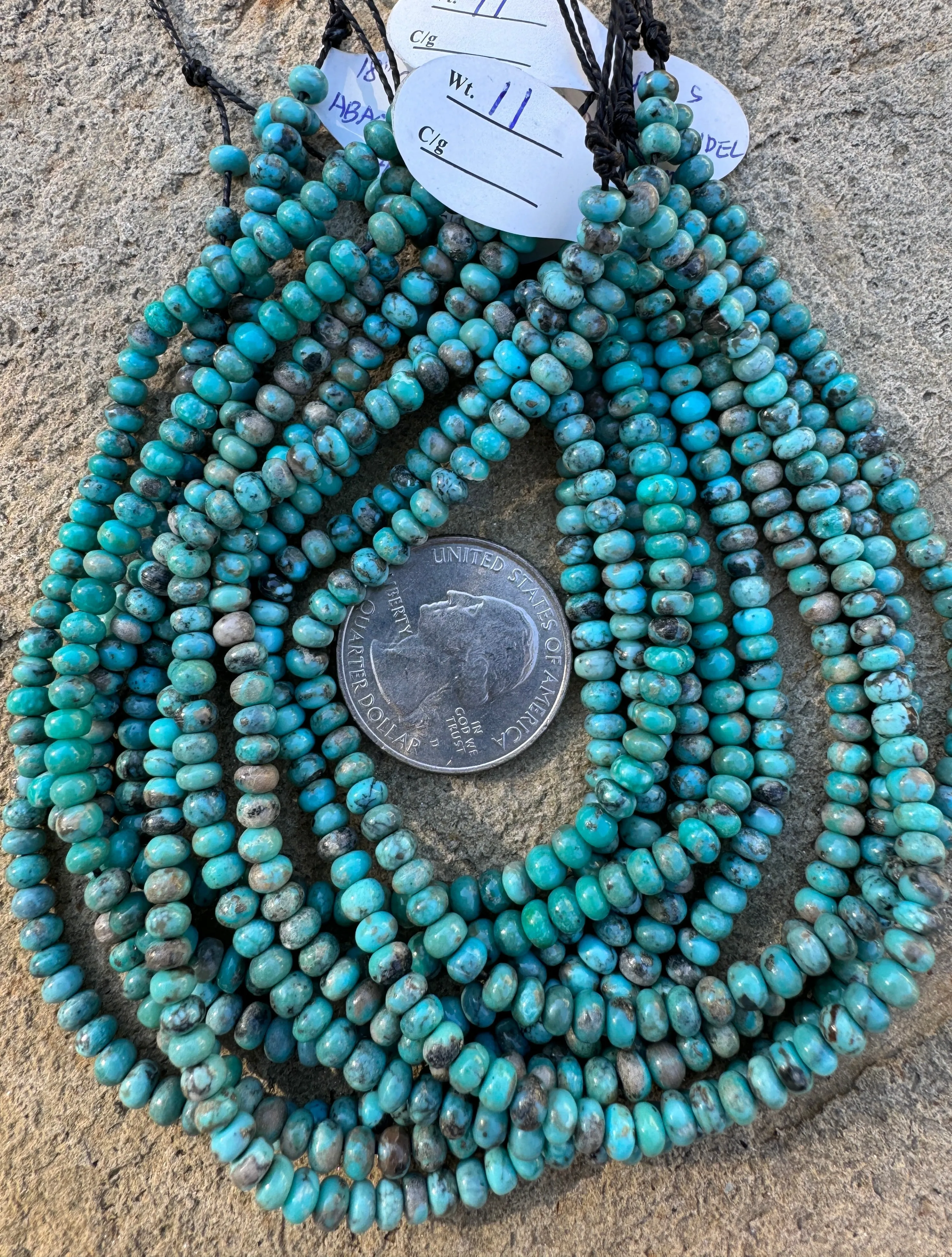 Campitos (Mex) Turquoise 4mm Rondelle Beads (9 inch Strands)