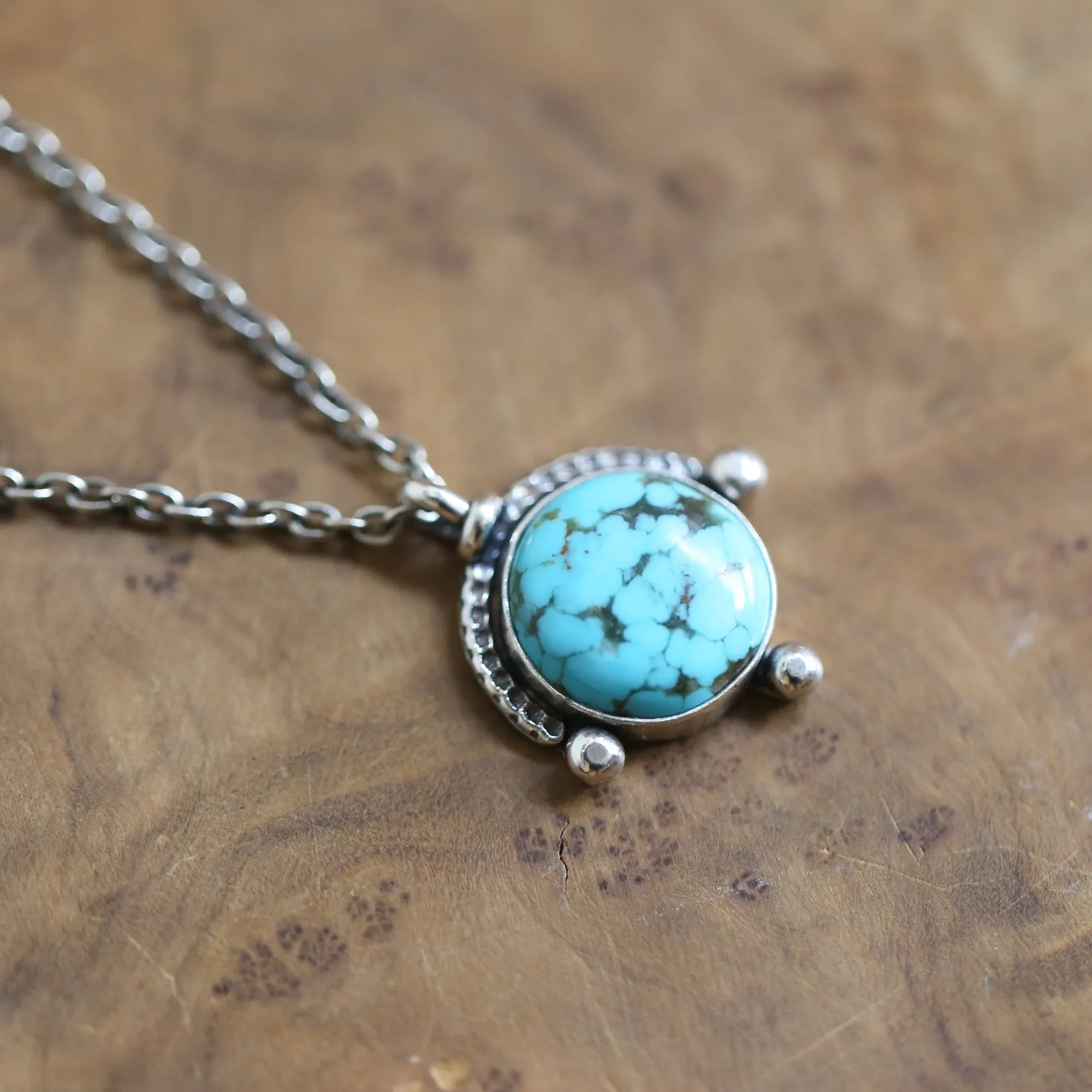 Campitos Turquoise Compass Pendant - Ready to Ship Turquoise Necklace - Sterling Silver