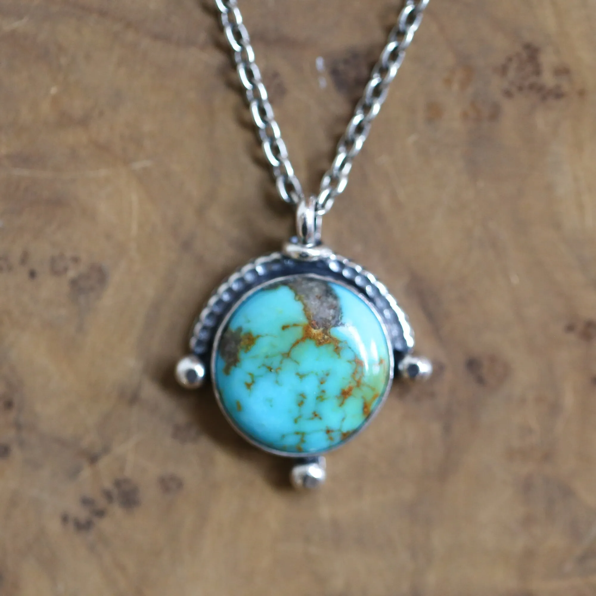 Campitos Turquoise Compass Pendant - Ready to Ship Turquoise Necklace - Sterling Silver