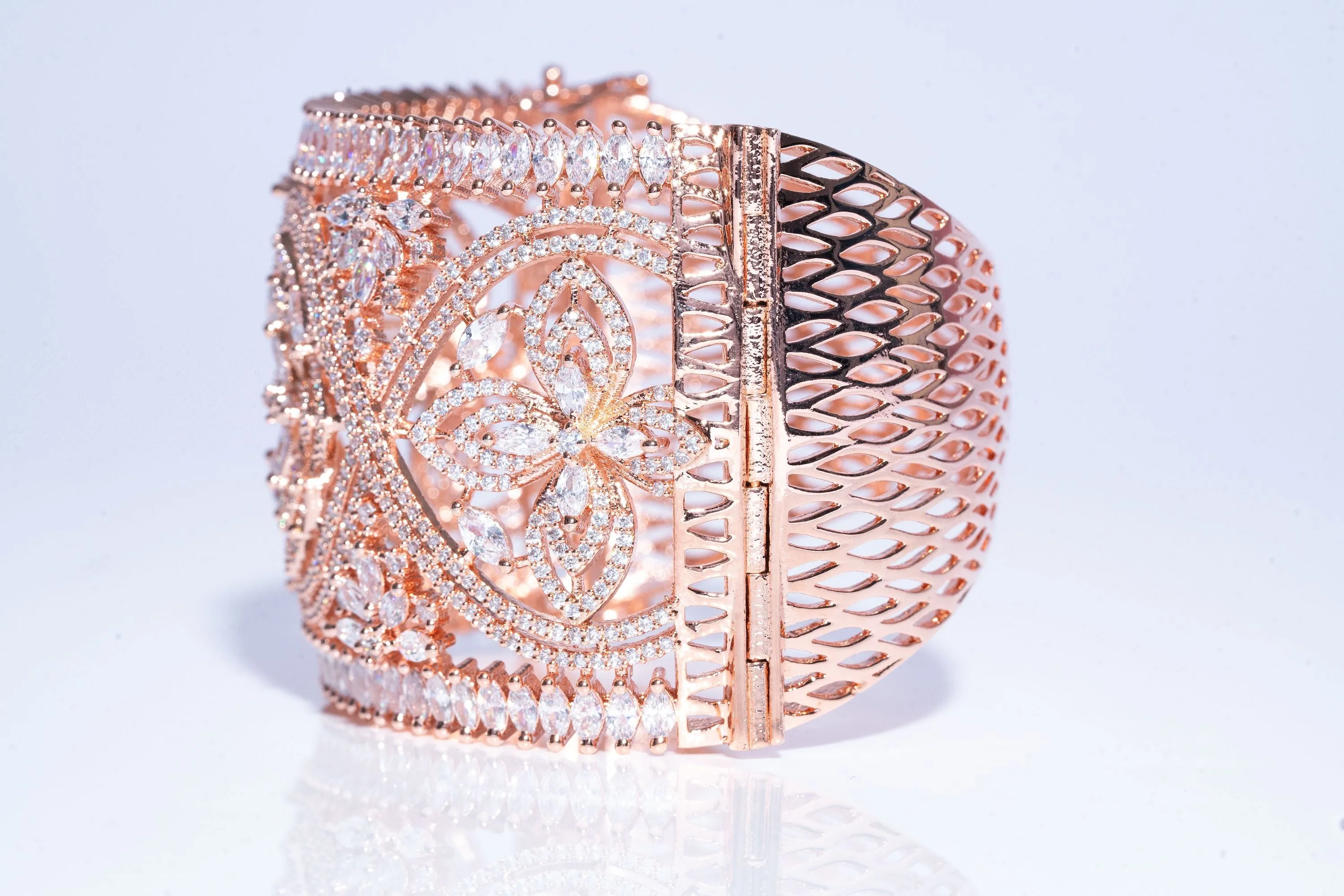 Caprice Statement Cuff Bracelet Rose Gold By Jaipur Rose Designer Indian Jewelry