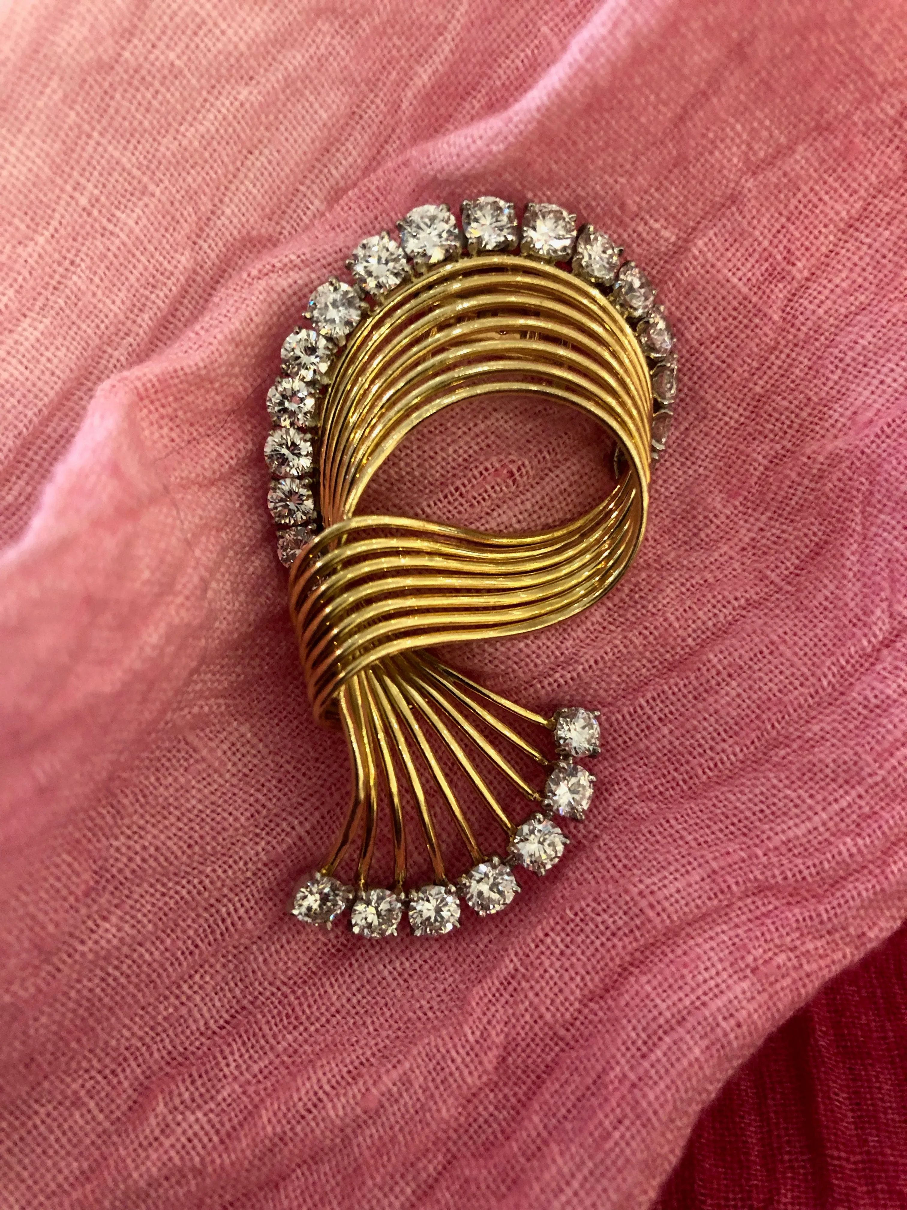 Cartier Gold and Diamond Swirl Brooch