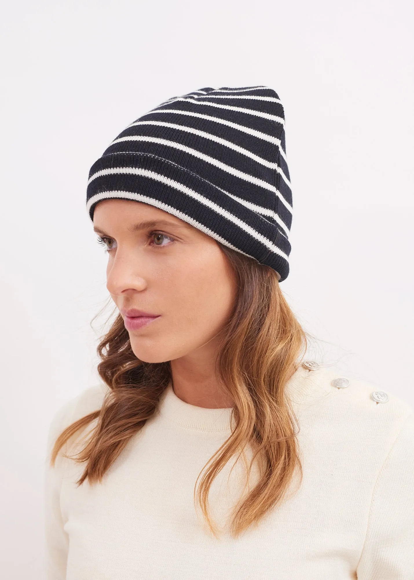 CARTIER - Nautical Striped Wool Blend Beanie (NAVY / IVORY)