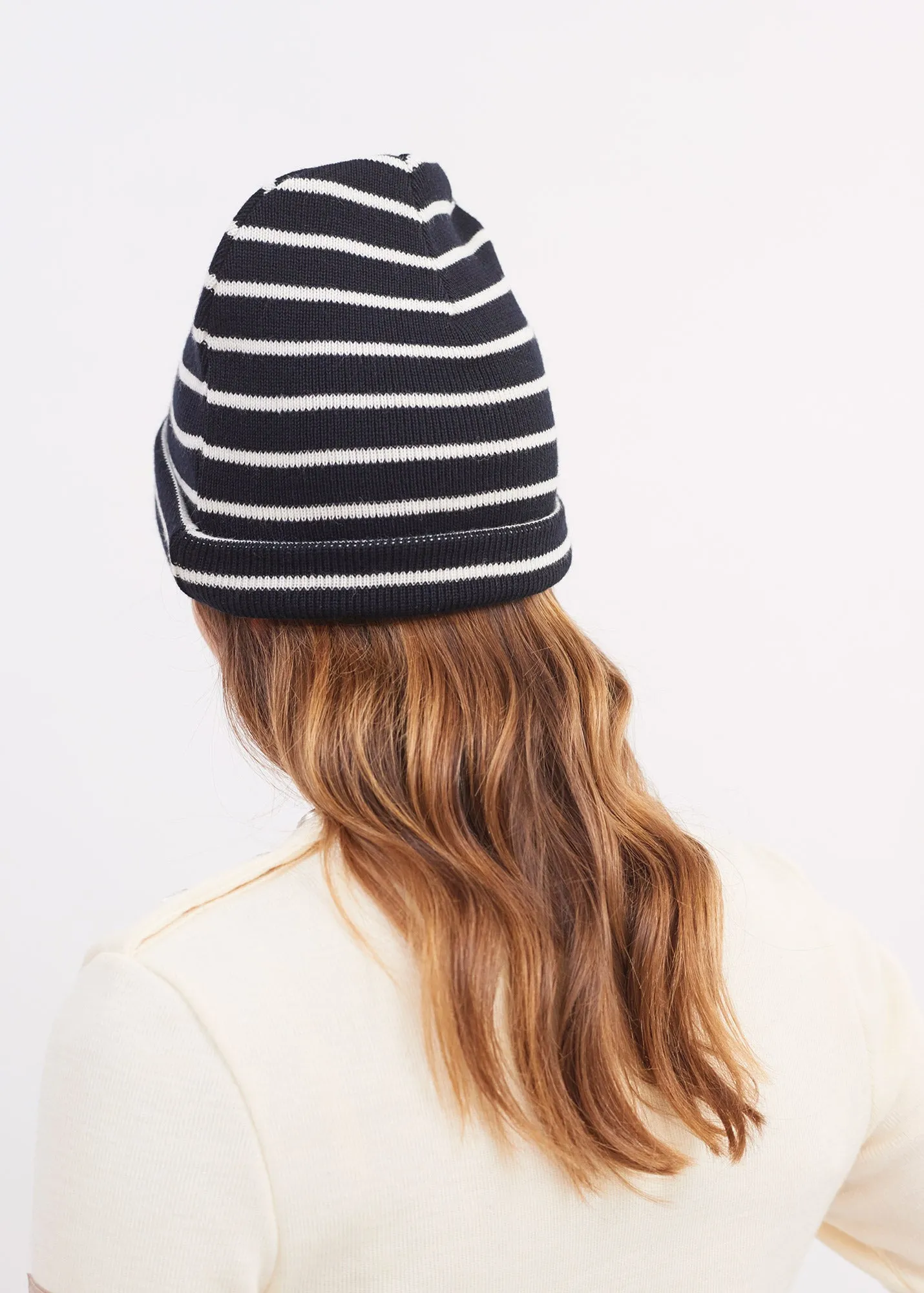 CARTIER - Nautical Striped Wool Blend Beanie (NAVY / IVORY)