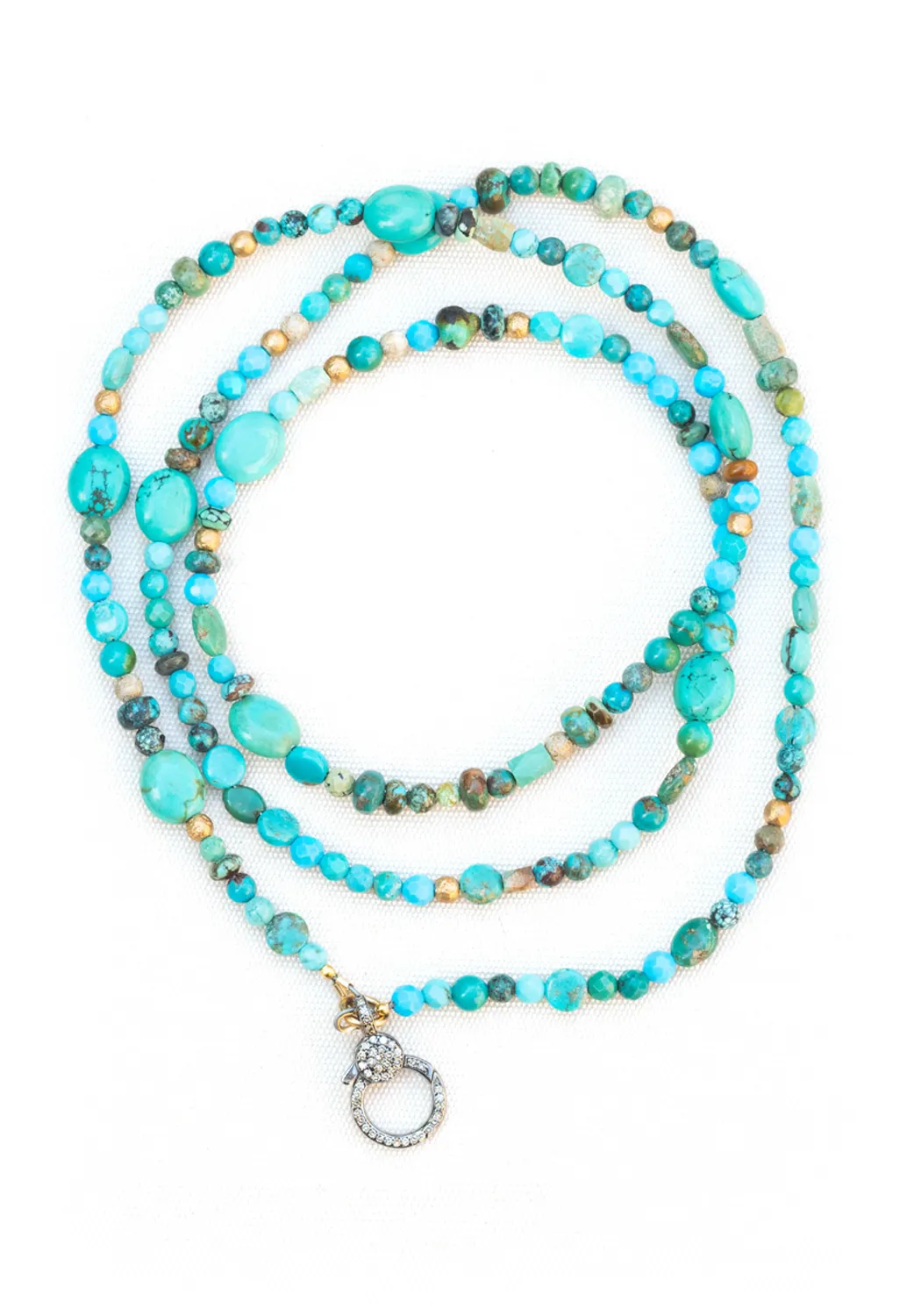 Catherine Michiels Pili Turquoise Bead Necklace with Diamond Clasp | 28"