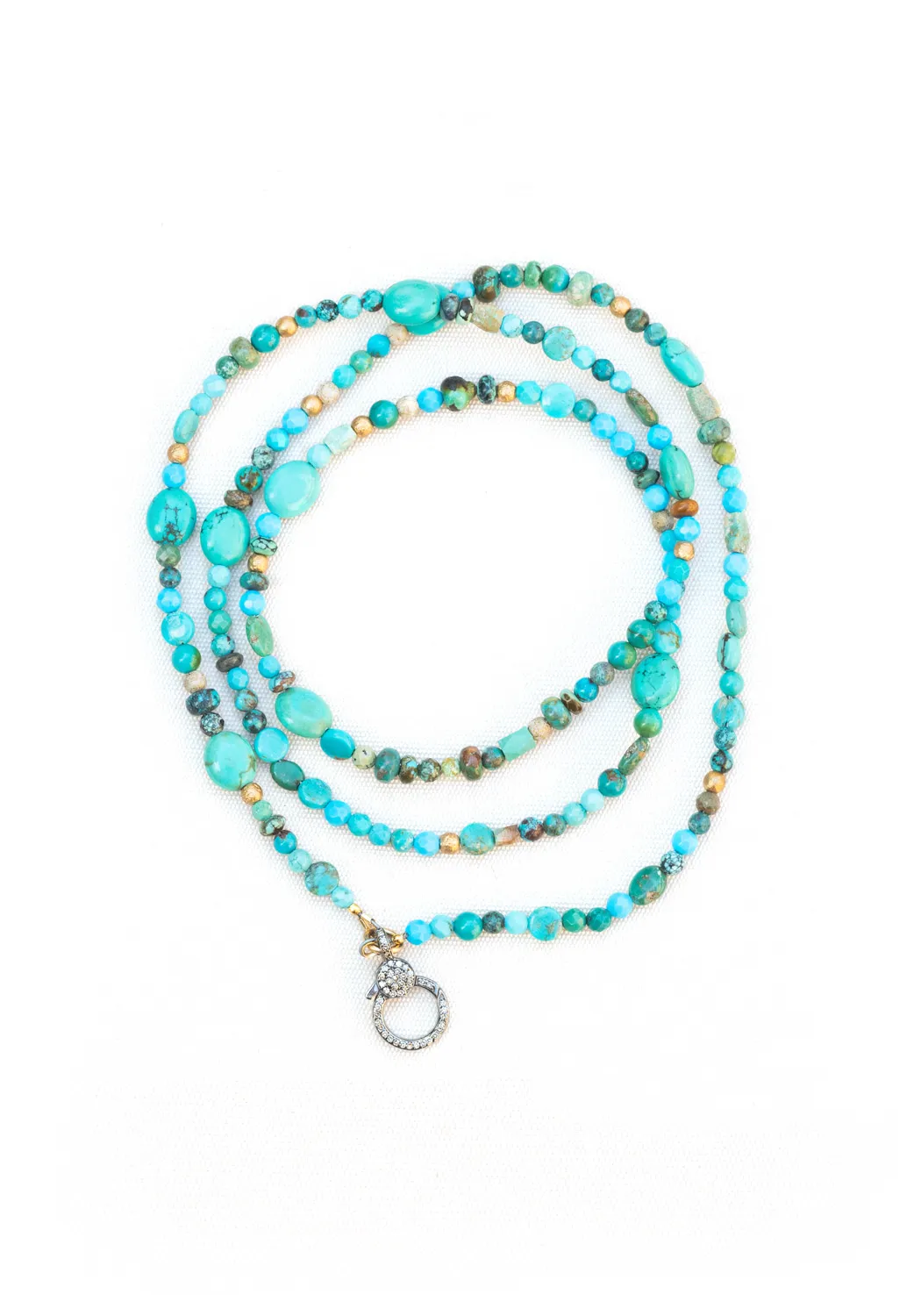 Catherine Michiels Pili Turquoise Bead Necklace with Diamond Clasp | 28"