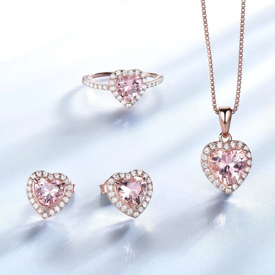 Classy Heart Morganite Jewelry Set