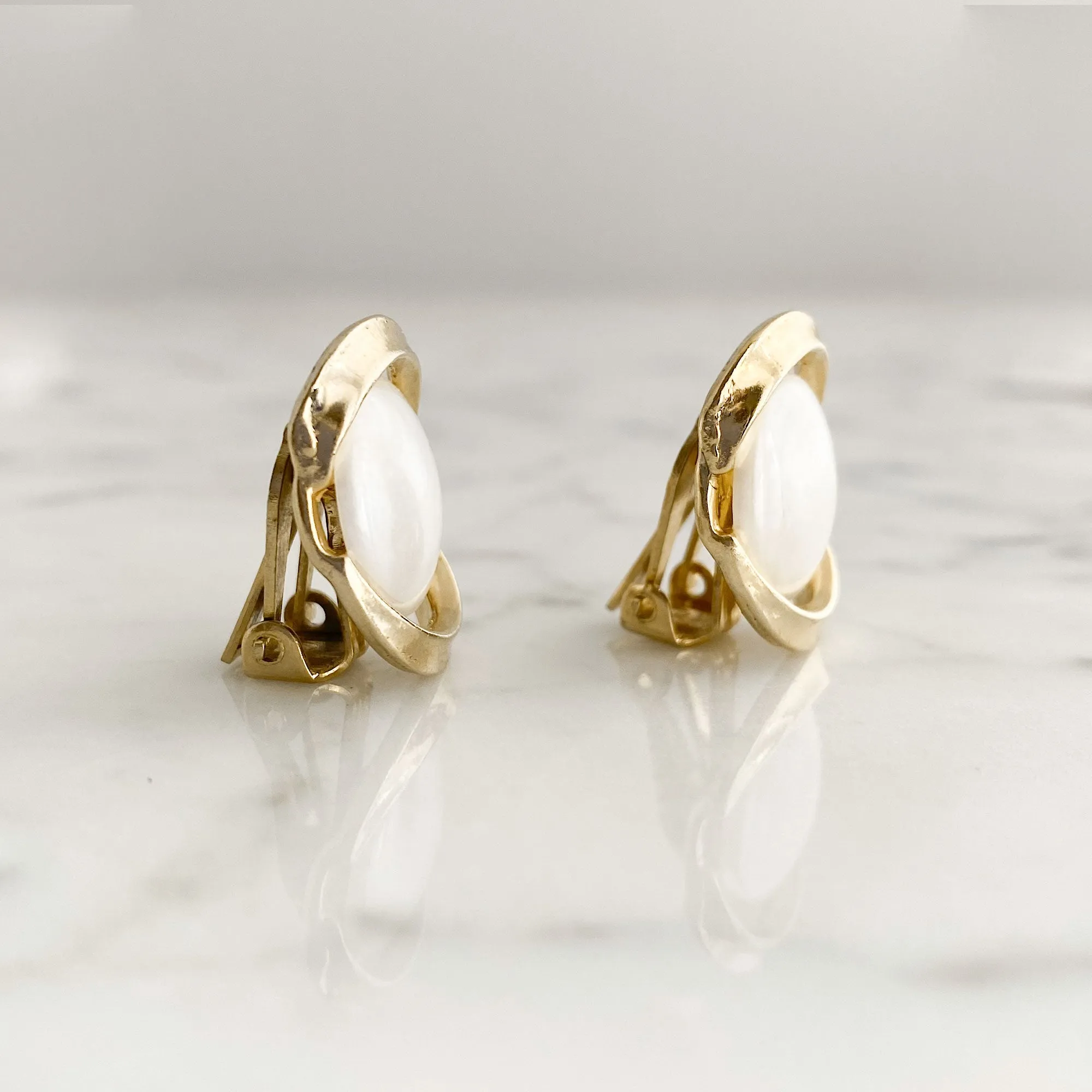 CLAYTON gold and pearl cab clip earrings