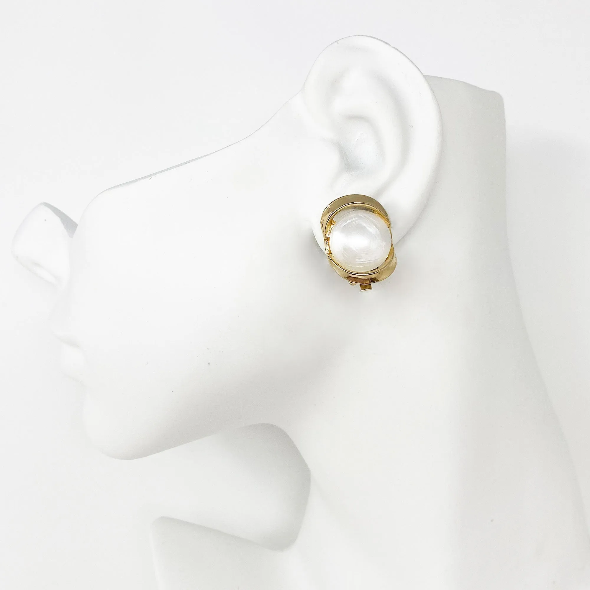 CLAYTON gold and pearl cab clip earrings