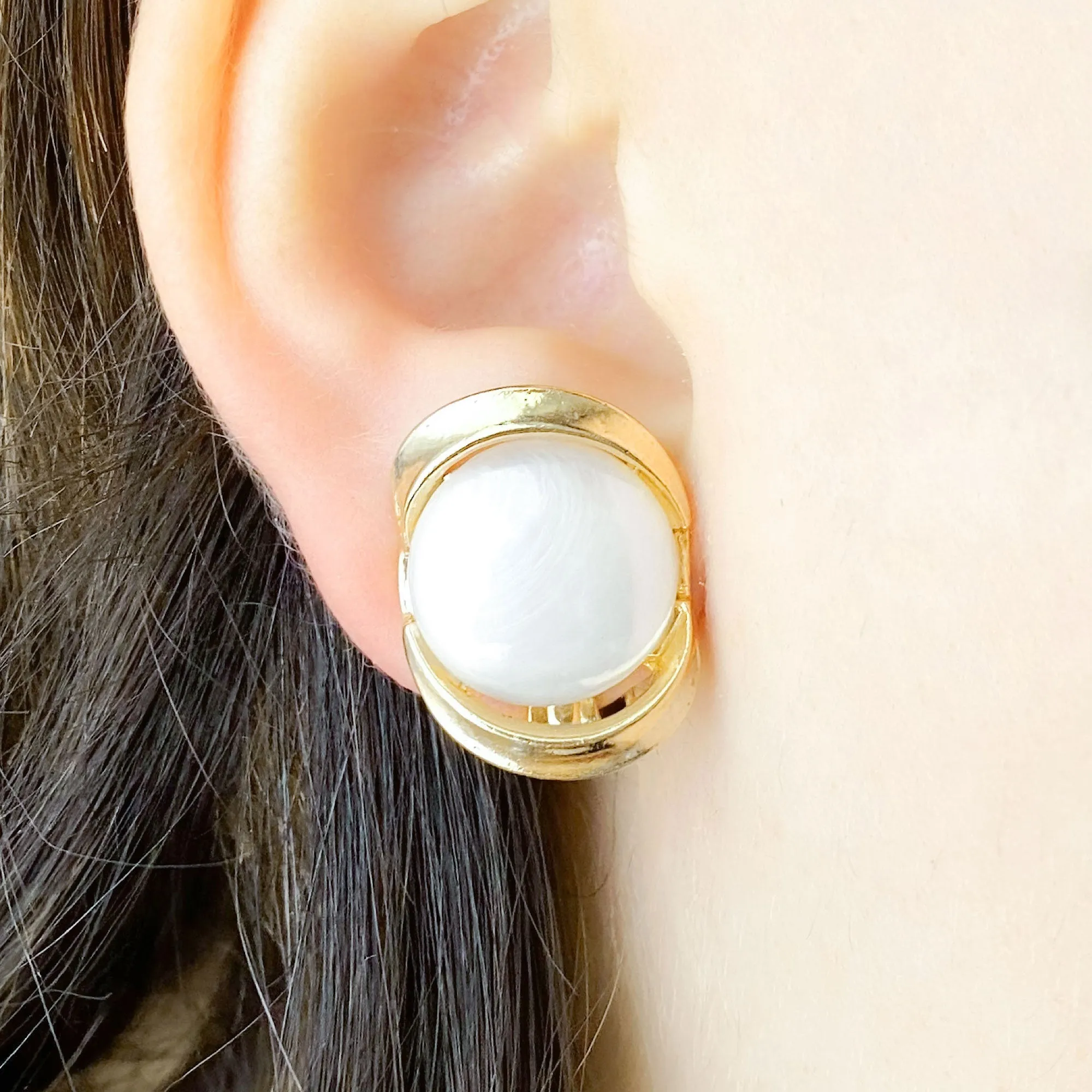 CLAYTON gold and pearl cab clip earrings