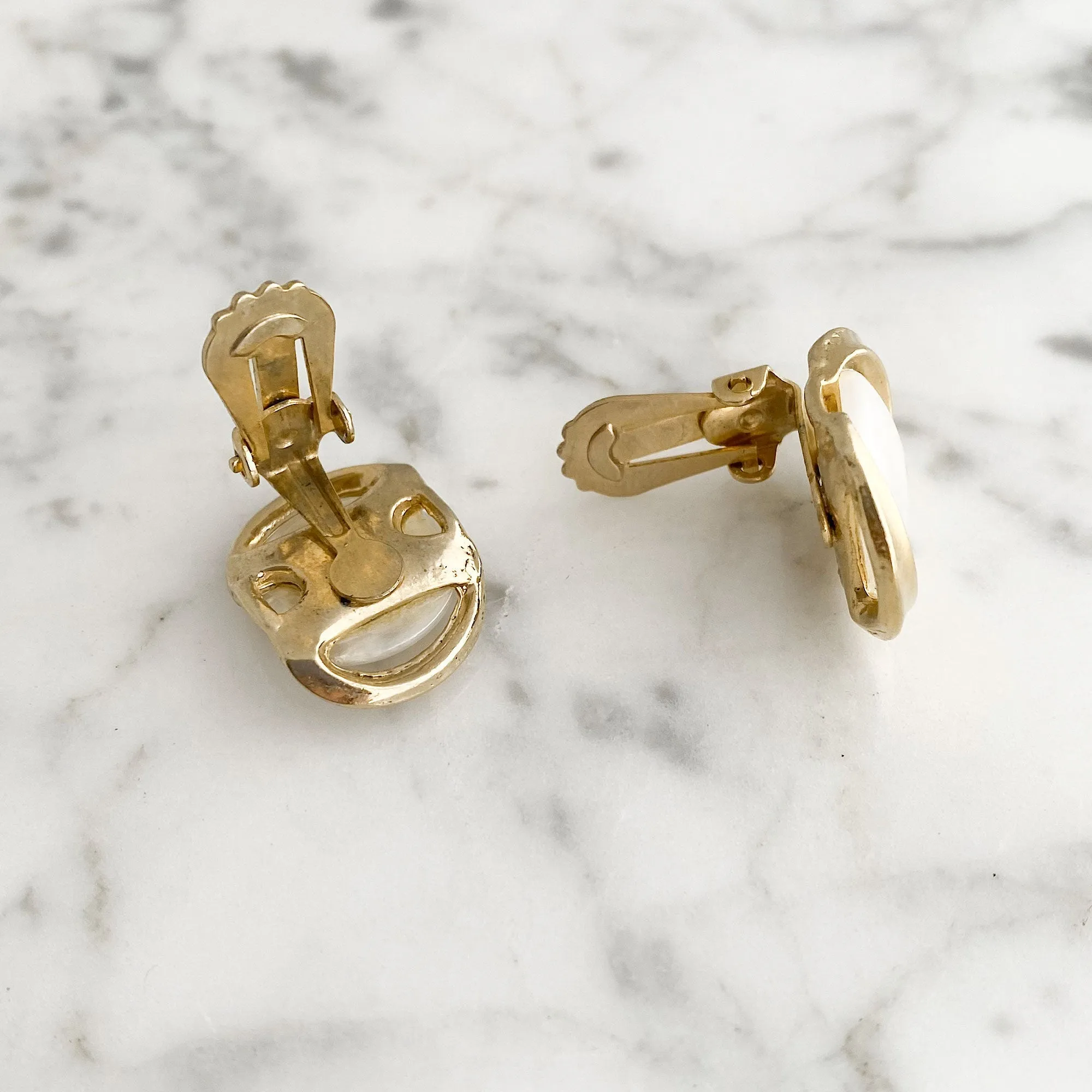 CLAYTON gold and pearl cab clip earrings