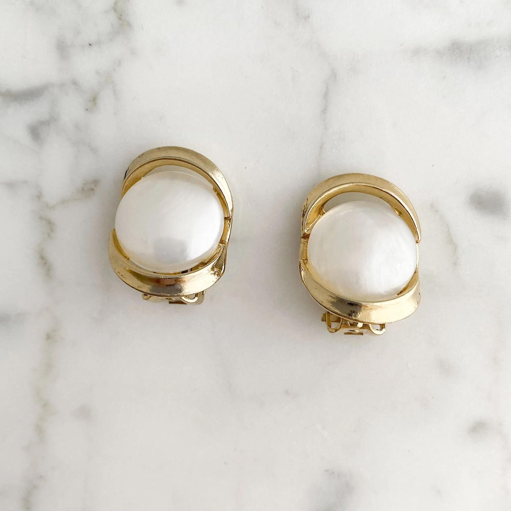 CLAYTON gold and pearl cab clip earrings