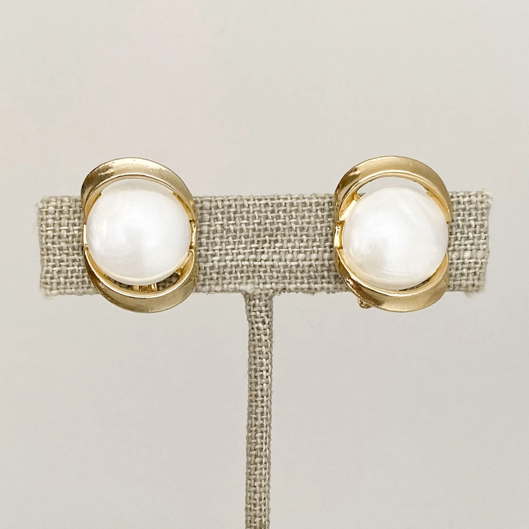 CLAYTON gold and pearl cab clip earrings