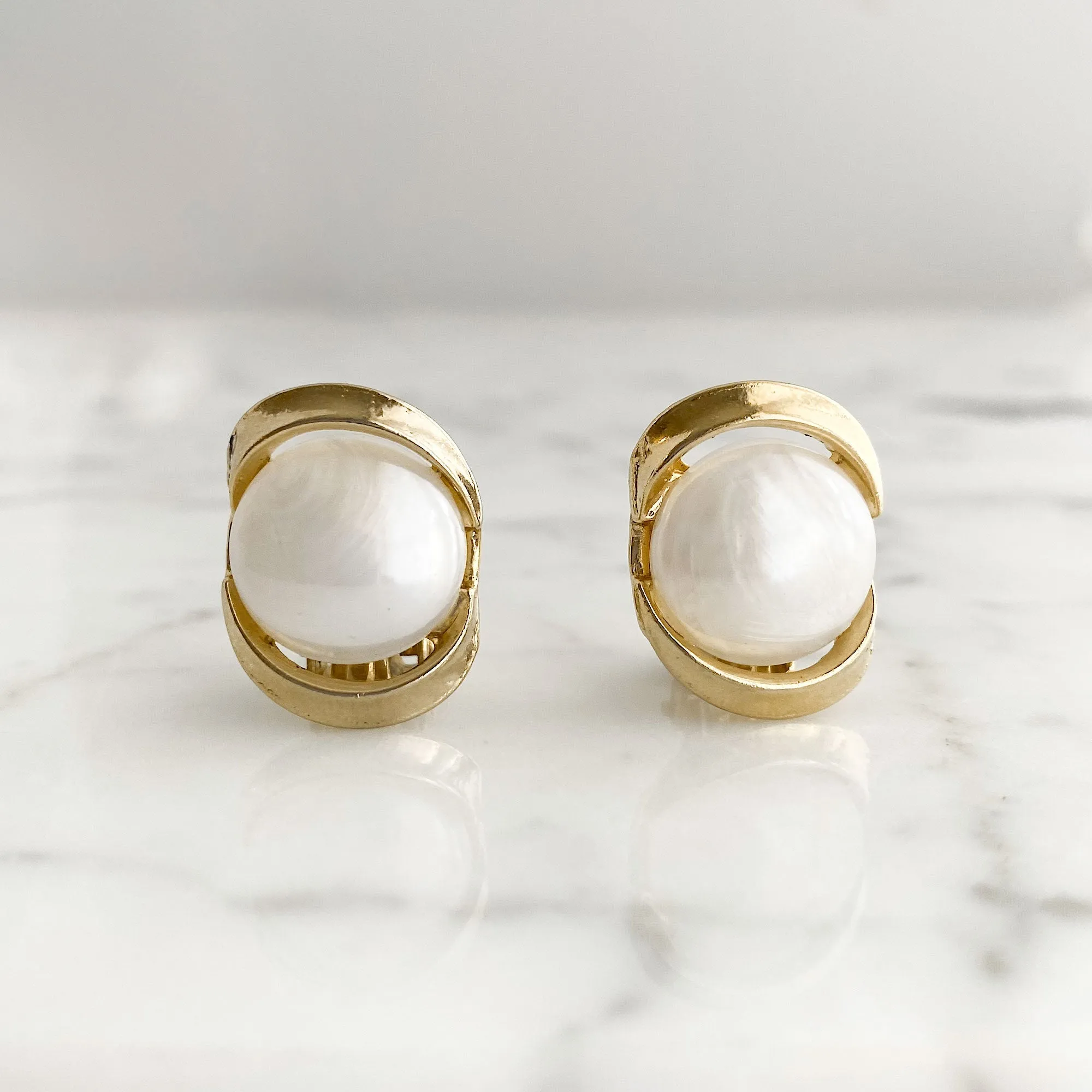 CLAYTON gold and pearl cab clip earrings