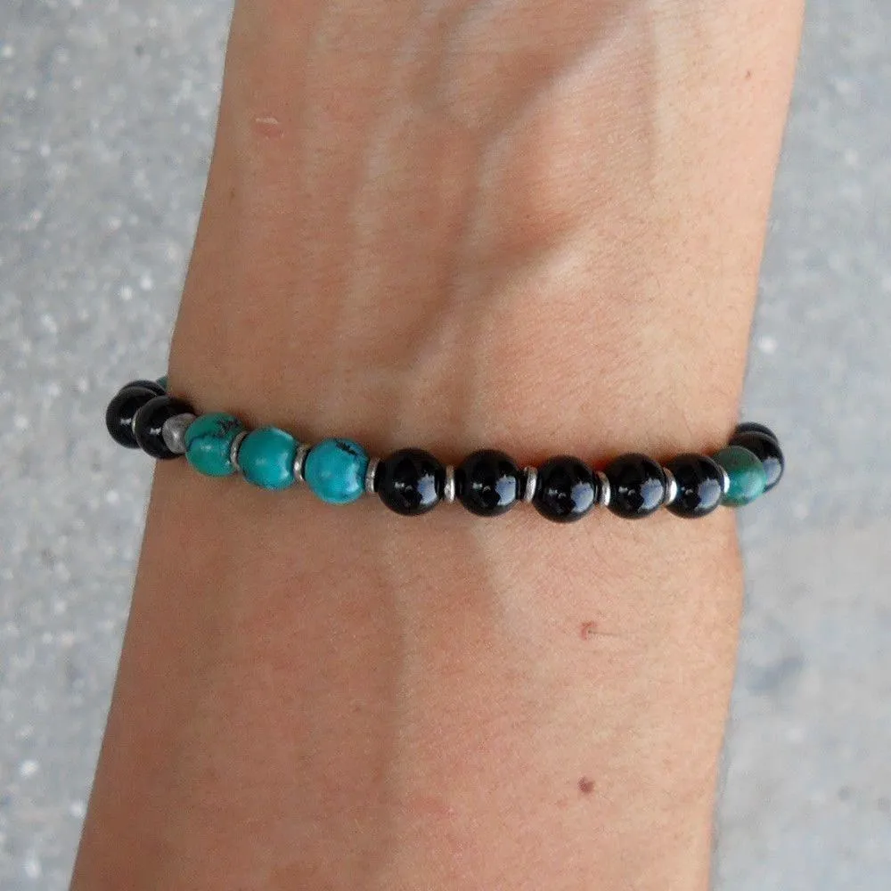 Communication and Patience, Turquoise and Onyx Mala Bracelet