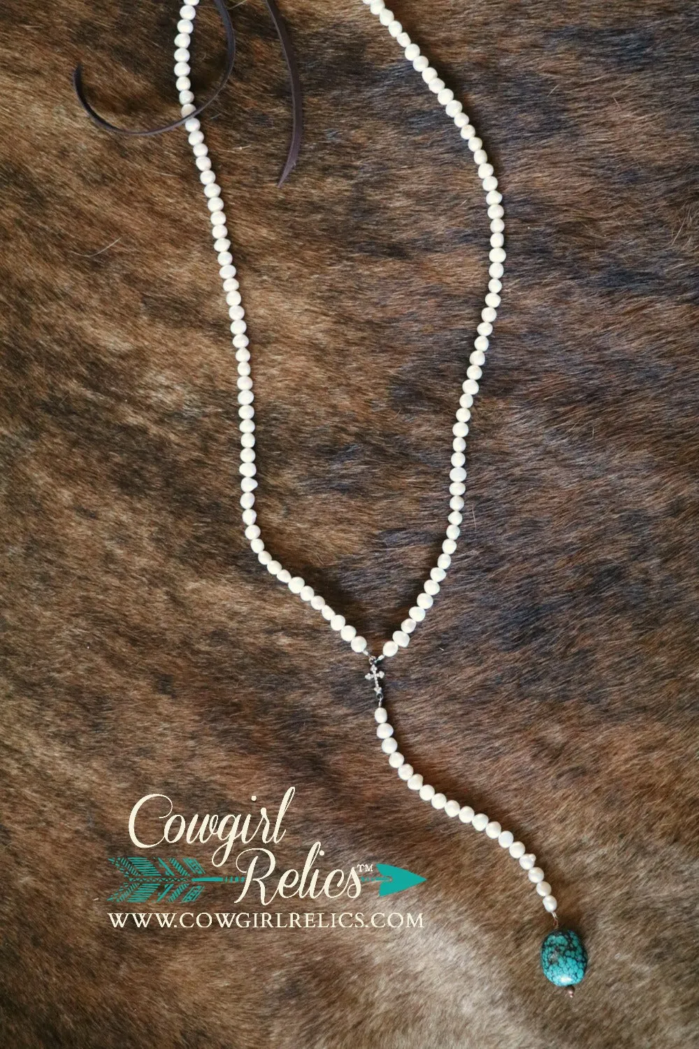 Corazon Rosary-Style Elegant Pearl and Turquoise Necklace