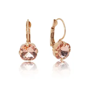 Cushion Cut Crystal Earrings: 1950s Style Cushion Cut Rose Pink Drop Earrings