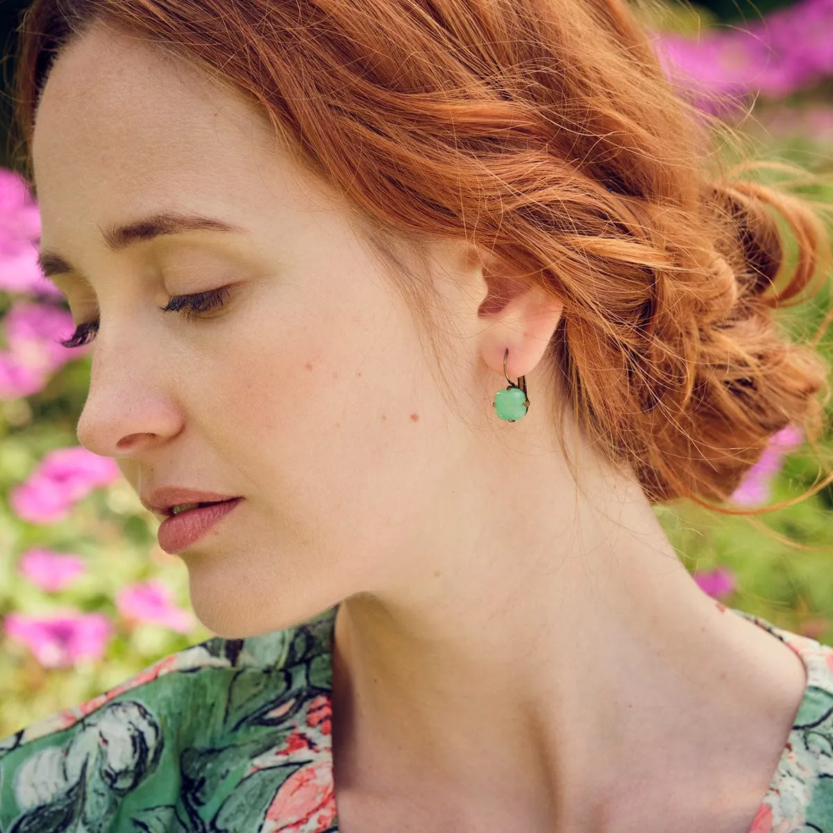 Cushion Cut Crystal Earrings: Vintage Style Green Opal Drop Earrings