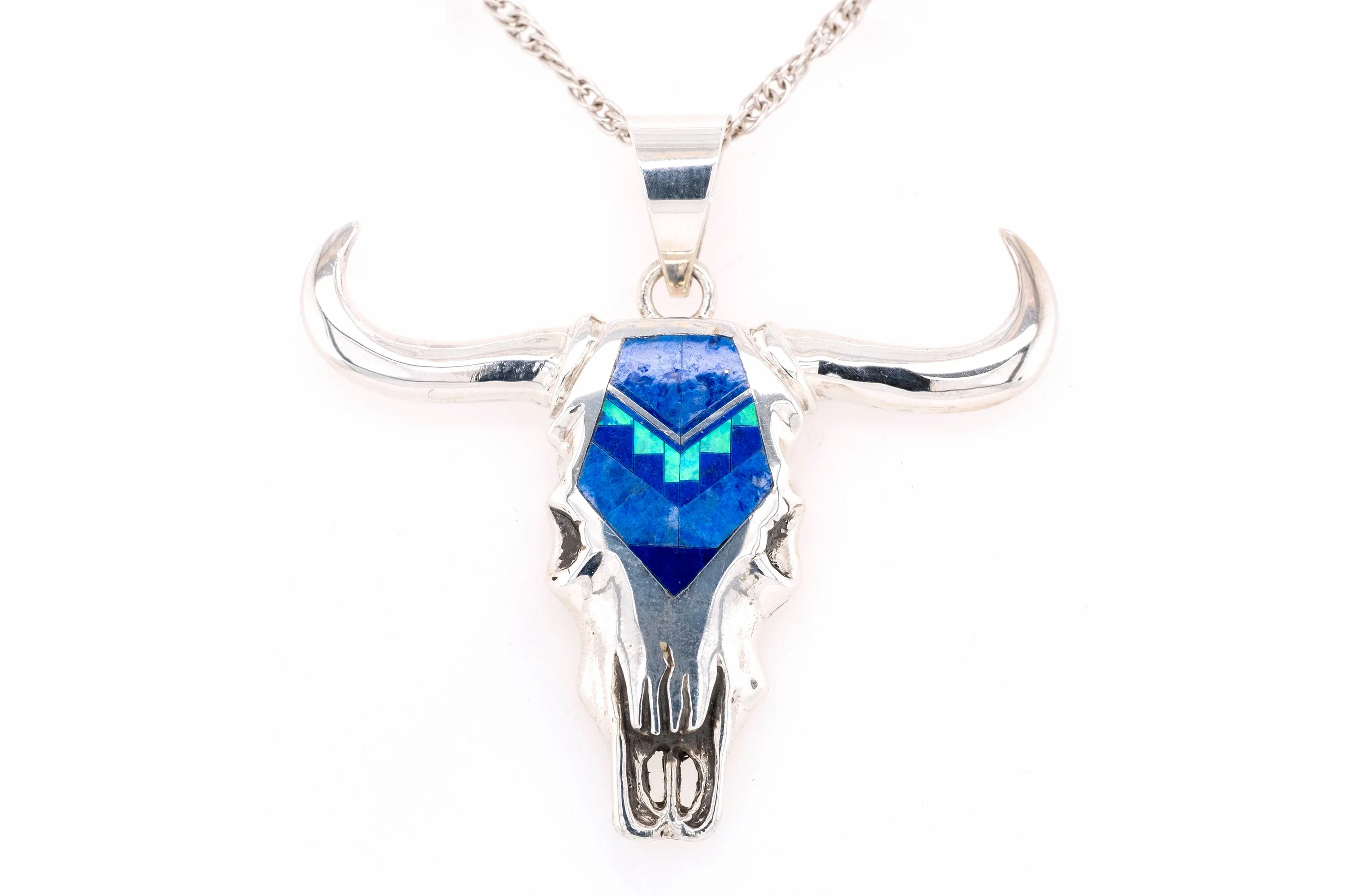 David Rosales Blue Sky Longhorn Skull Pendant