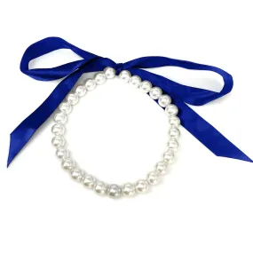 DOTTY royal blue ribbon pearl necklace