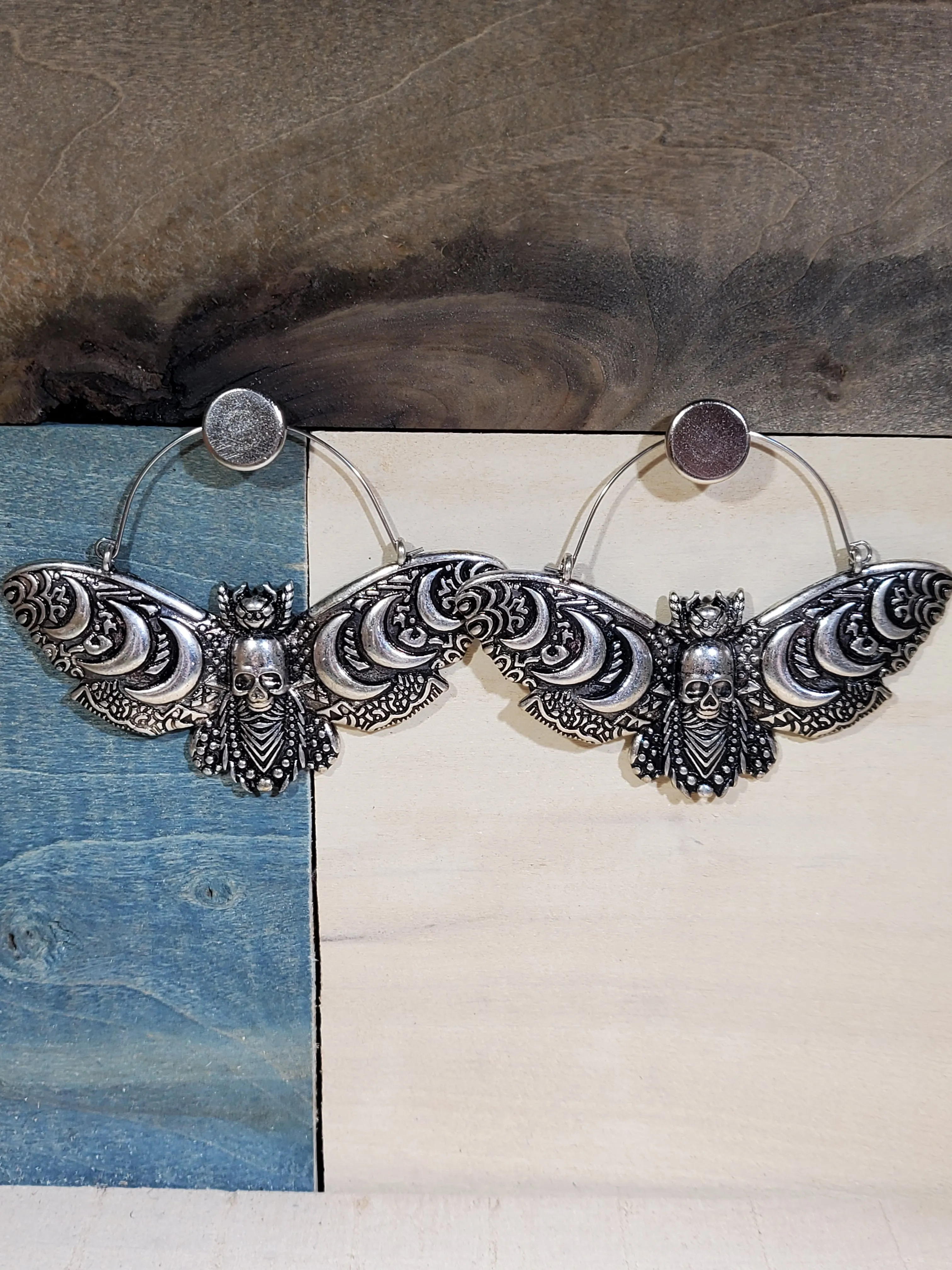 Earrings - Moth, Moon and Skull