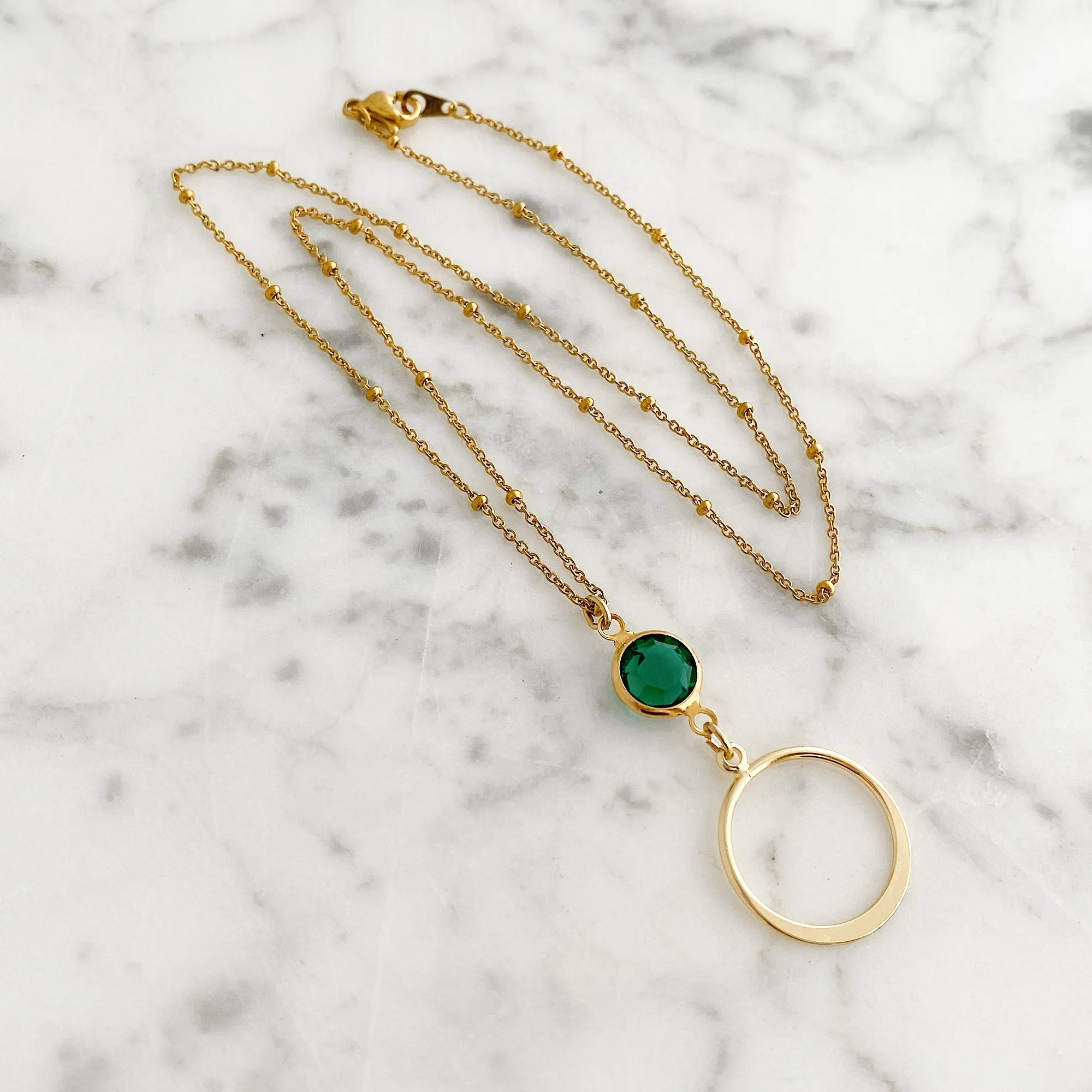 EDWARDS emerald gold hoop pendant necklace