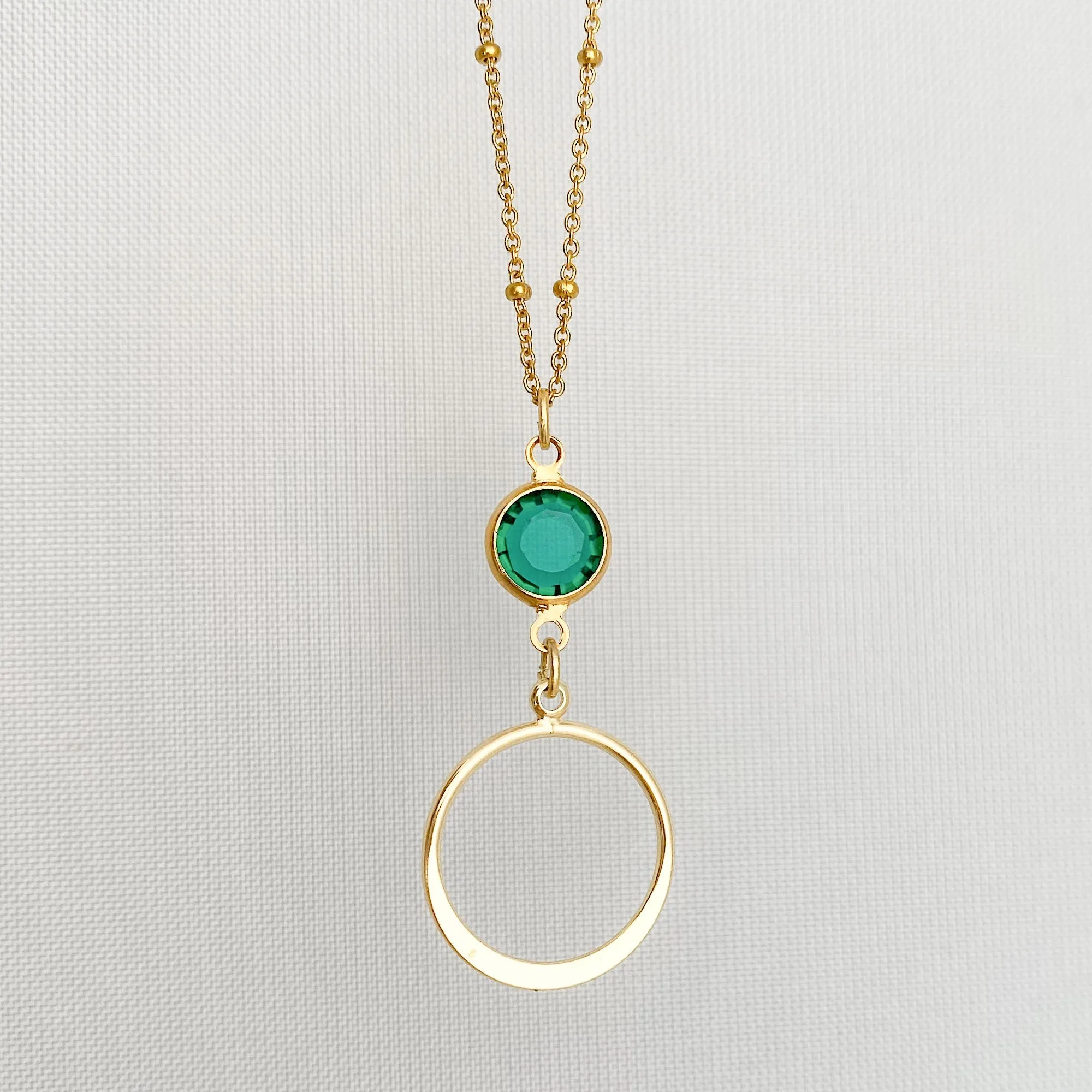 EDWARDS emerald gold hoop pendant necklace