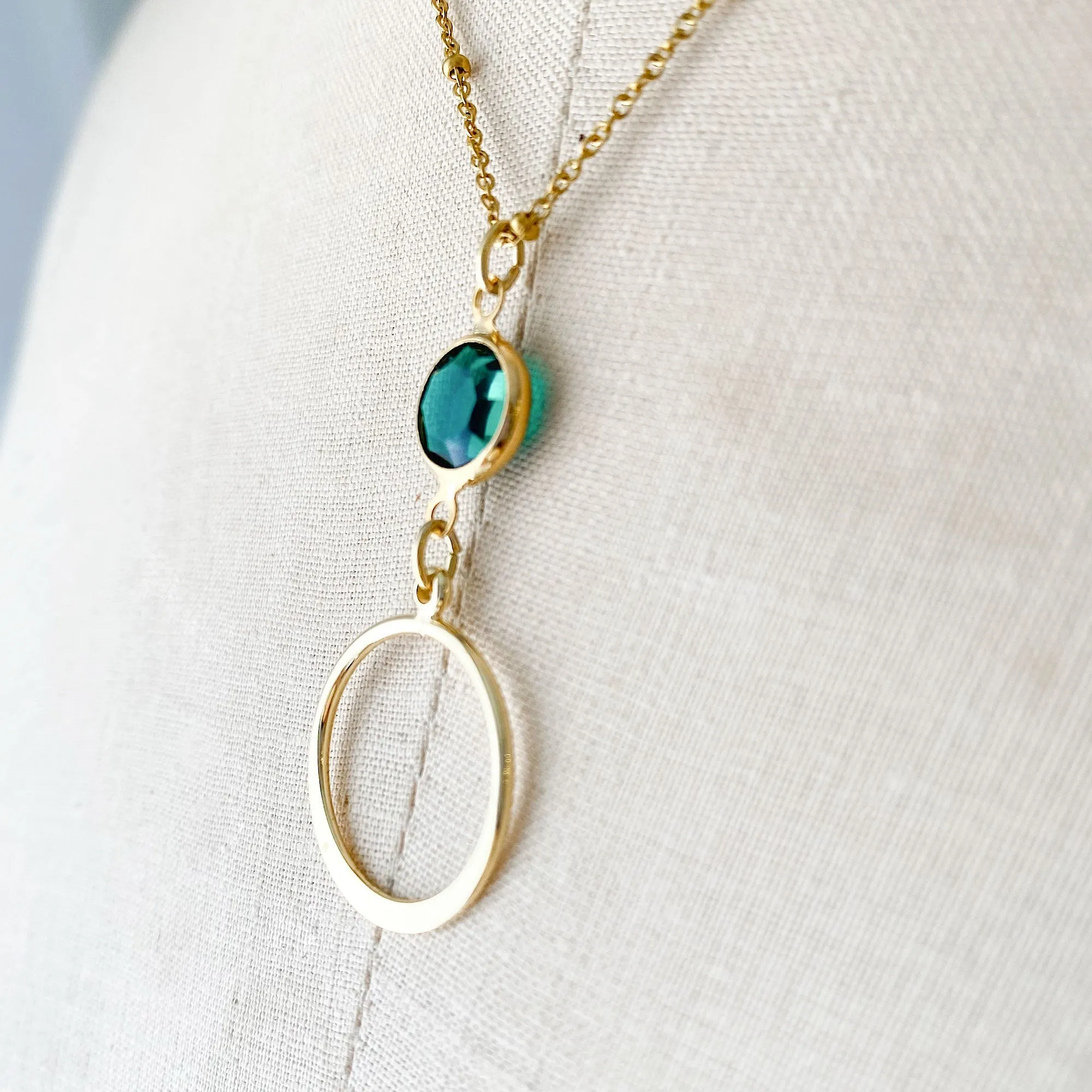 EDWARDS emerald gold hoop pendant necklace