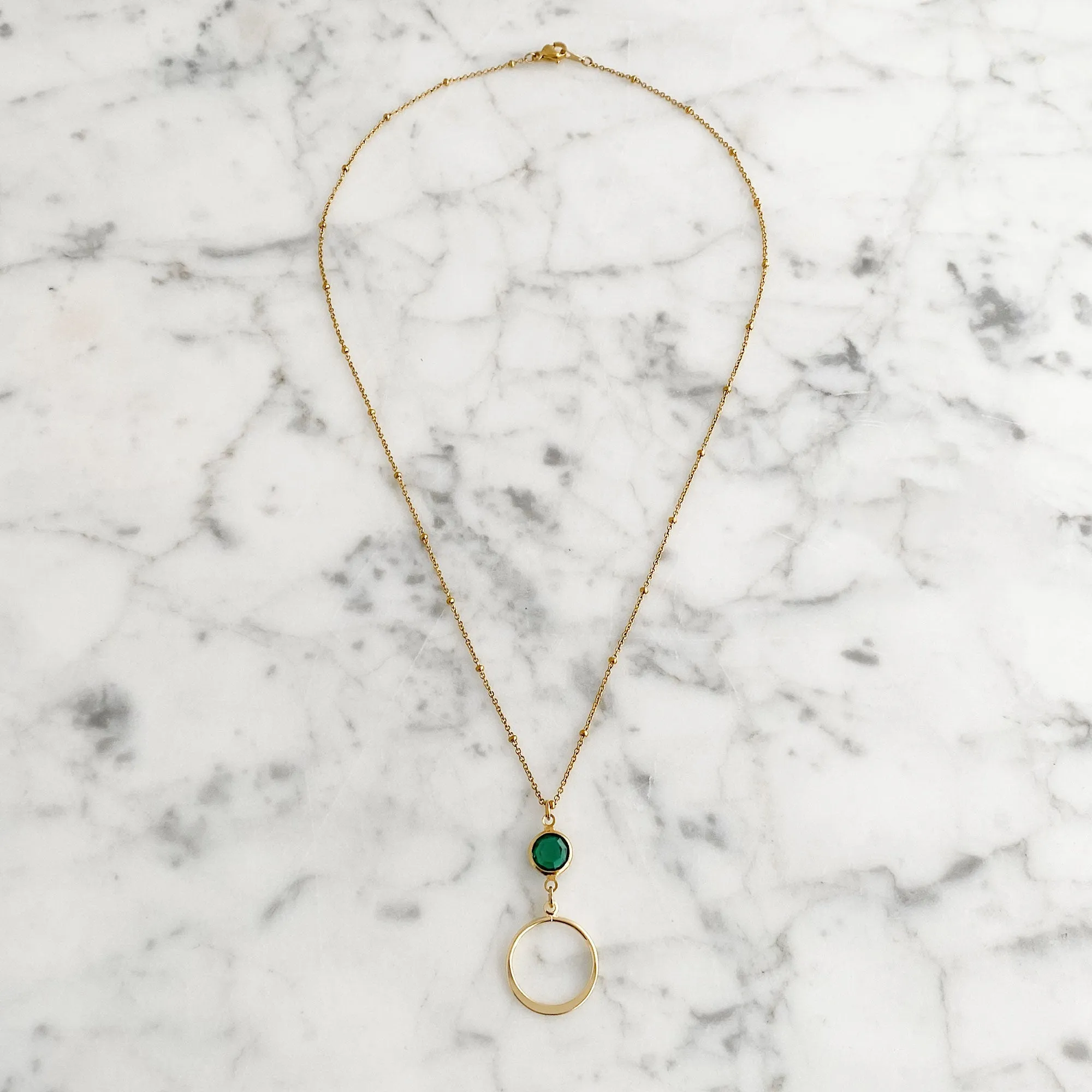 EDWARDS emerald gold hoop pendant necklace