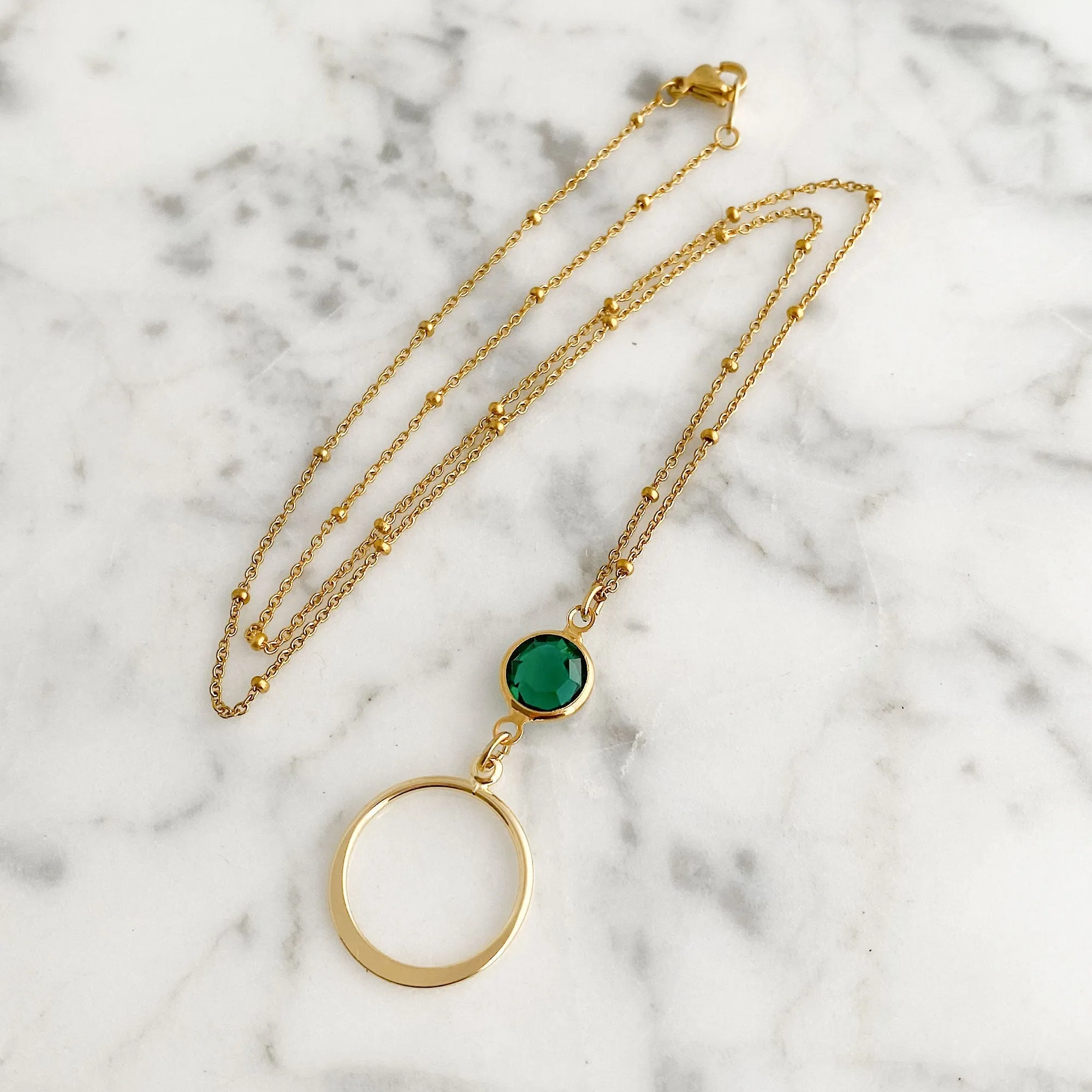 EDWARDS emerald gold hoop pendant necklace